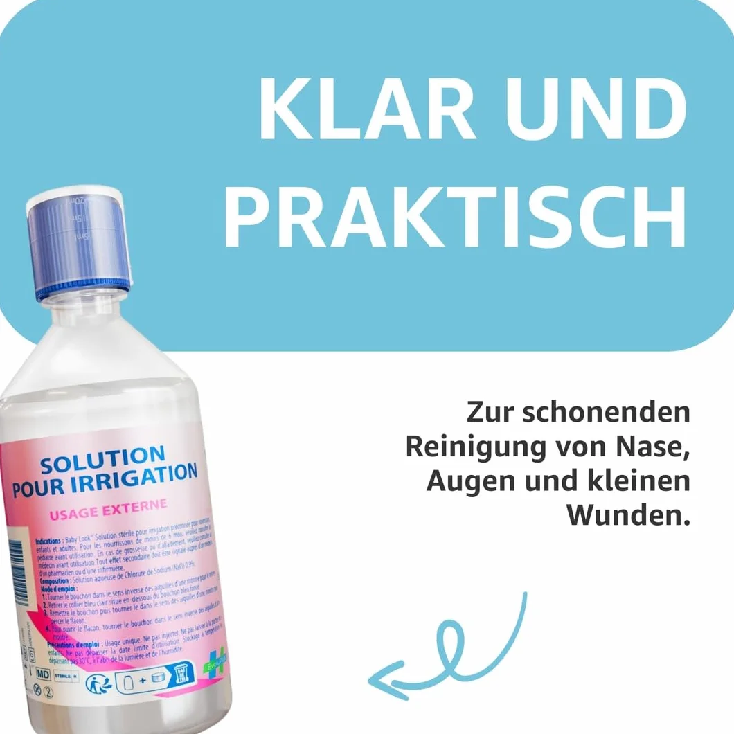 NaCl 0,9 500 ml – izotoniczny fizjologiczny roztwór soli – sterylny – dla niemowląt, do nosa, oczu i oczyszczania ran – sól fizjologiczna z dozownikiem sterylnym, miarka 20 ml w zestawie