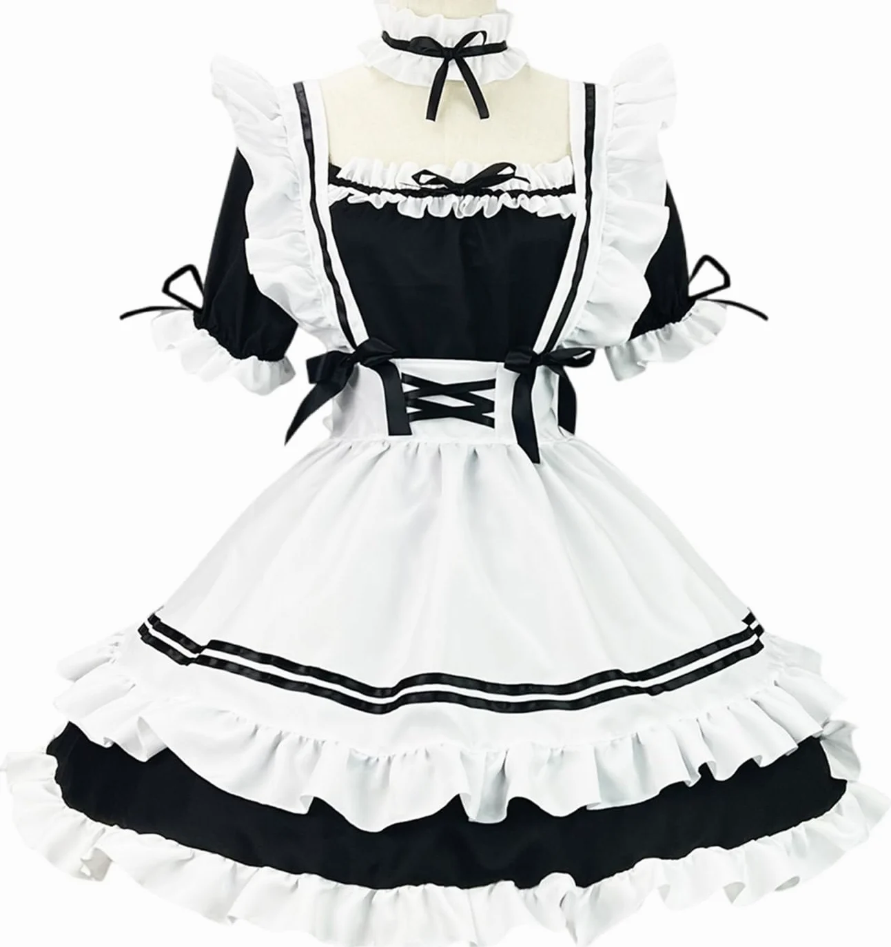 Kostium pokojówki cosplay Amine seksowny francuska pokojówka kelnerka fartuch sukienka fantazja lolita mundur 7-częściowy zestaw fantazyjny strój na Halloween, maskaradę, strój na imprezę,