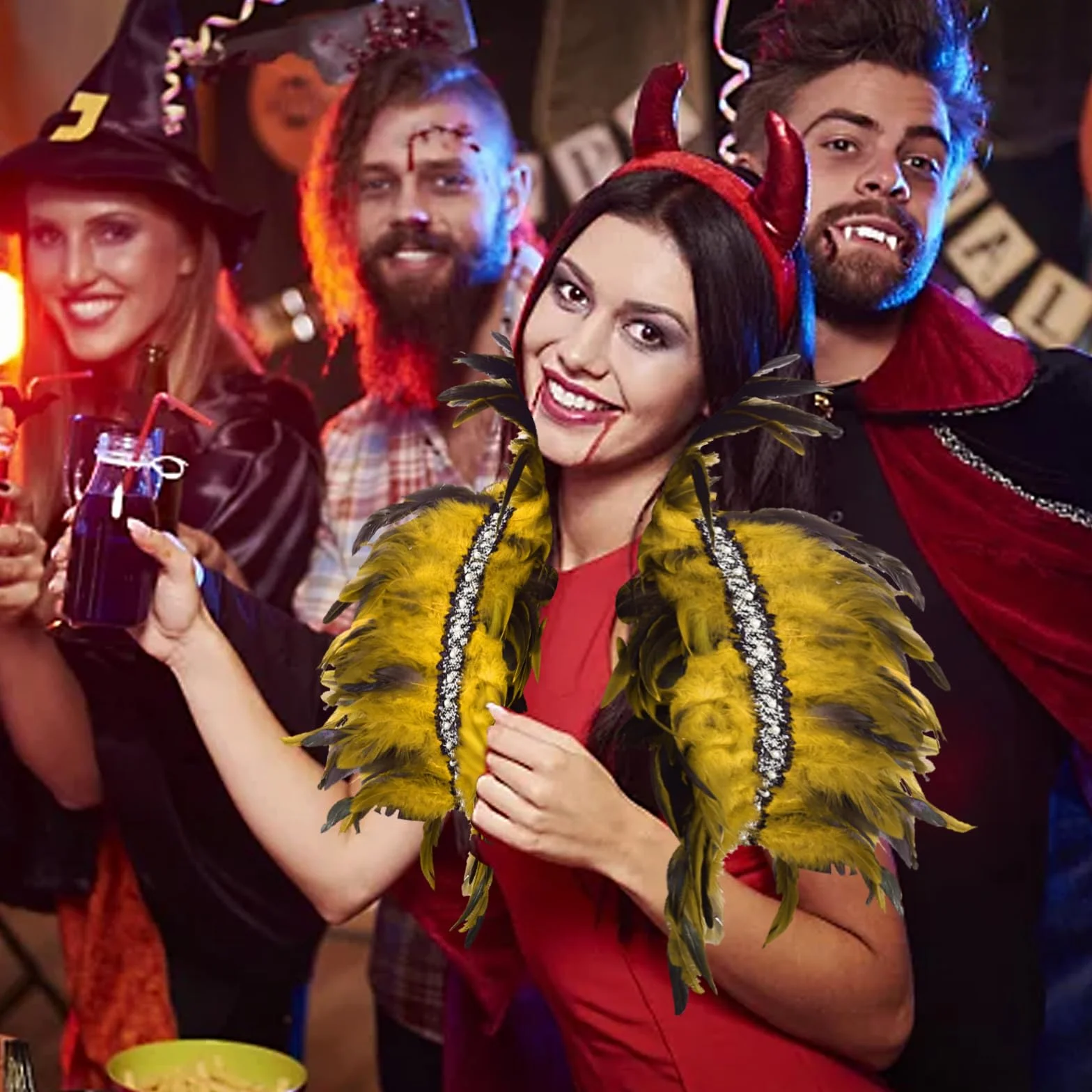 Gotycki kołnierz z piór, peleryna z piórami, kostium łabędzia na Halloween, karnawał