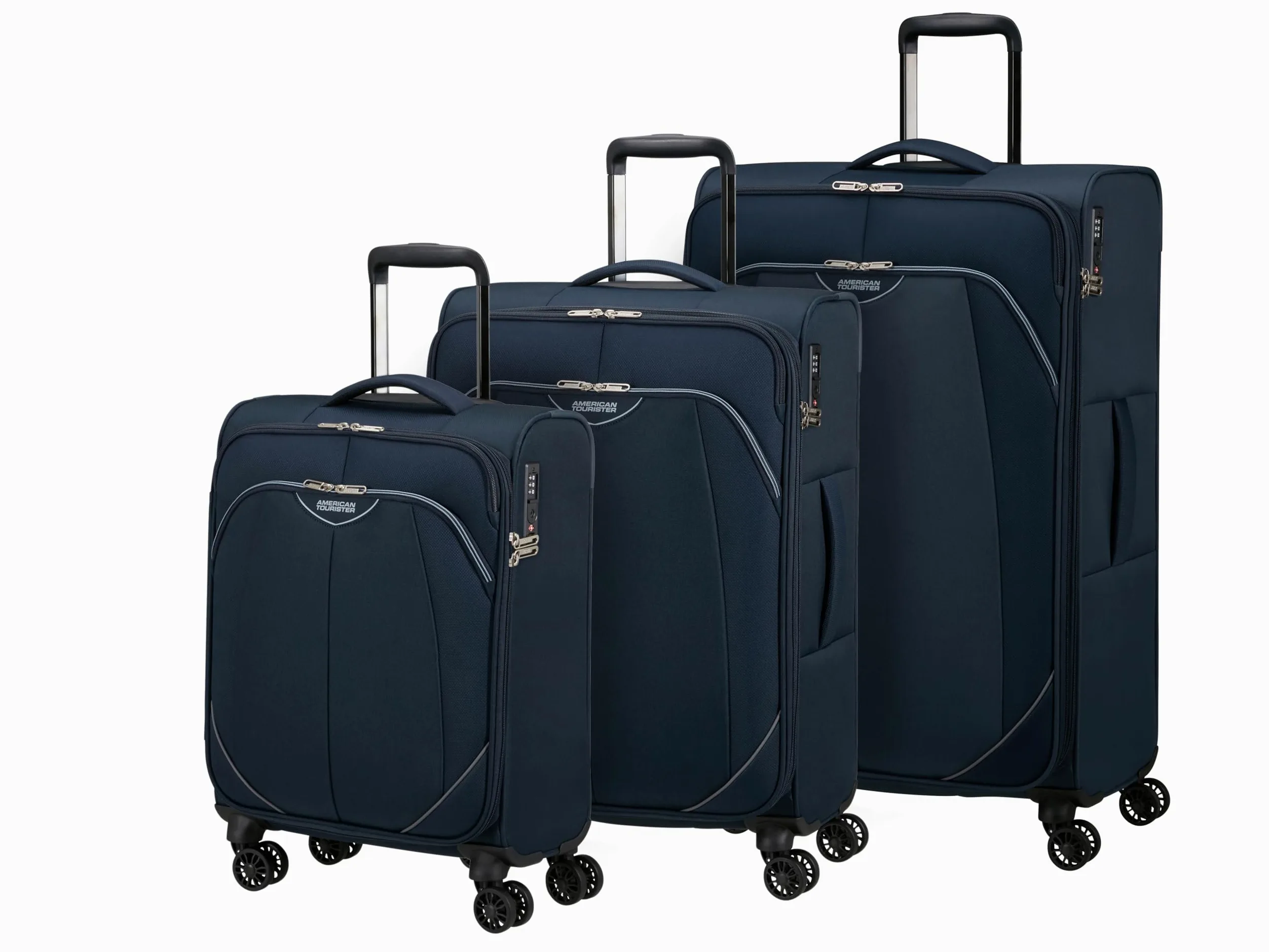 American Tourister Poproll - 3-czesciowy zestaw walizek miekkich (Bagaz podreczny, Srednia, Duza), Lekki - Niebieski (Navy)