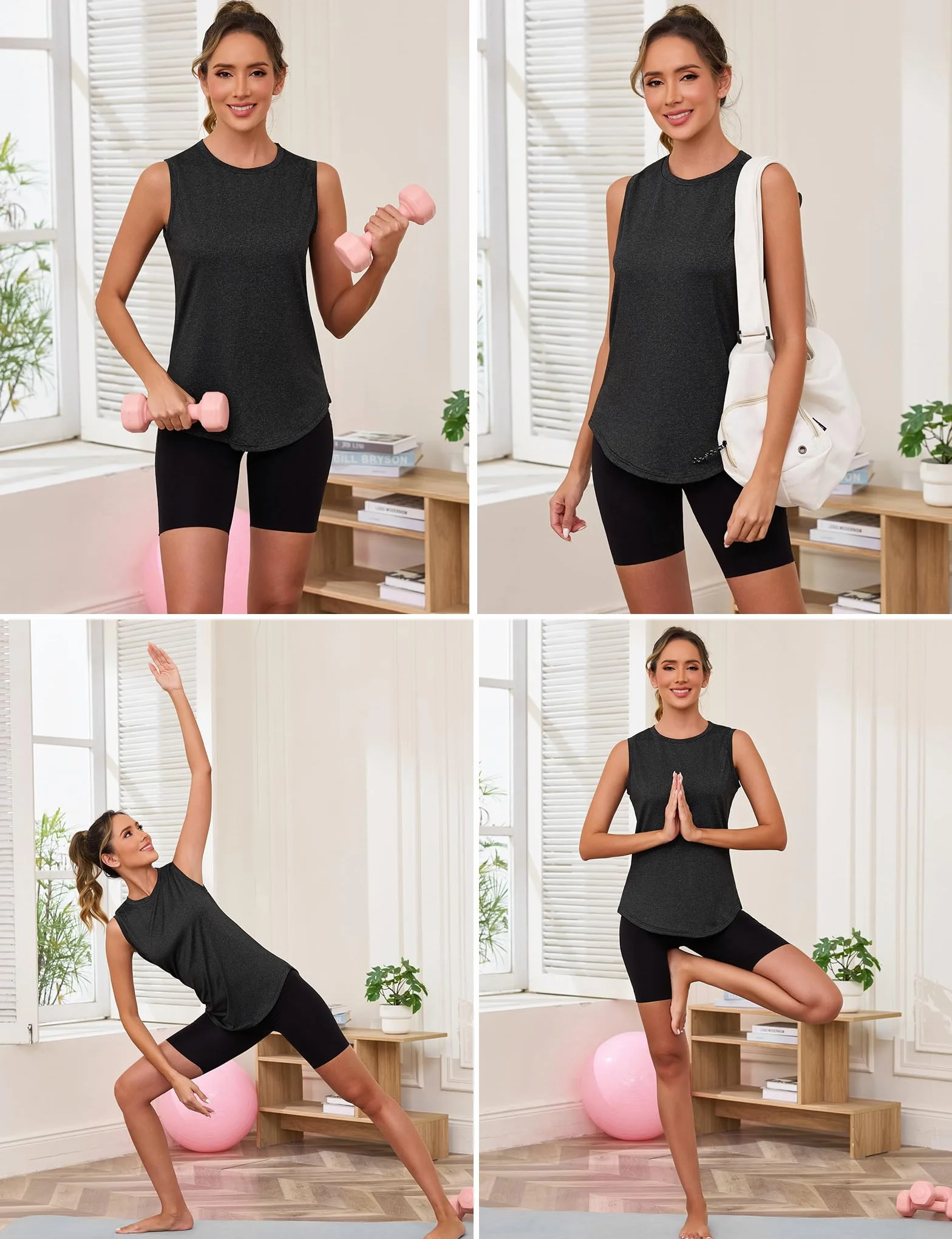 Gyabnw Damski tank top sportowy na siłownię bez rękawów koszula na siłownię damska okrągły dekolt z tyłu oddychająca siatka fitness joga bieganie taniec