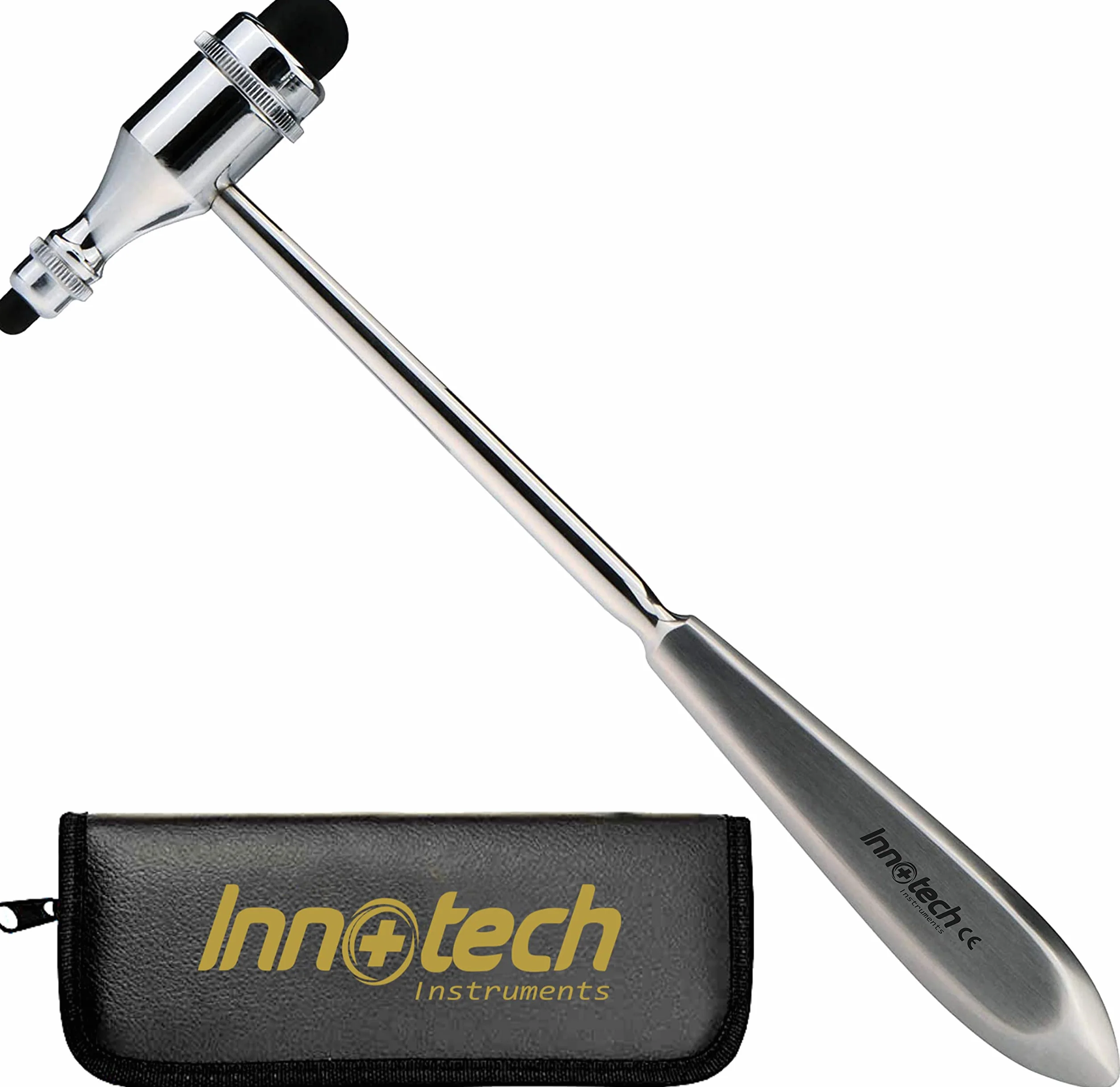Innotech Tromner młotek refleksyjny z wbudowanym pędzlem do refleksów skóry i reakcji powierzchniowych, lekki, uchwyt HDP, gratis-Parts-for-Life & dożywotnia gwarancja - czarny