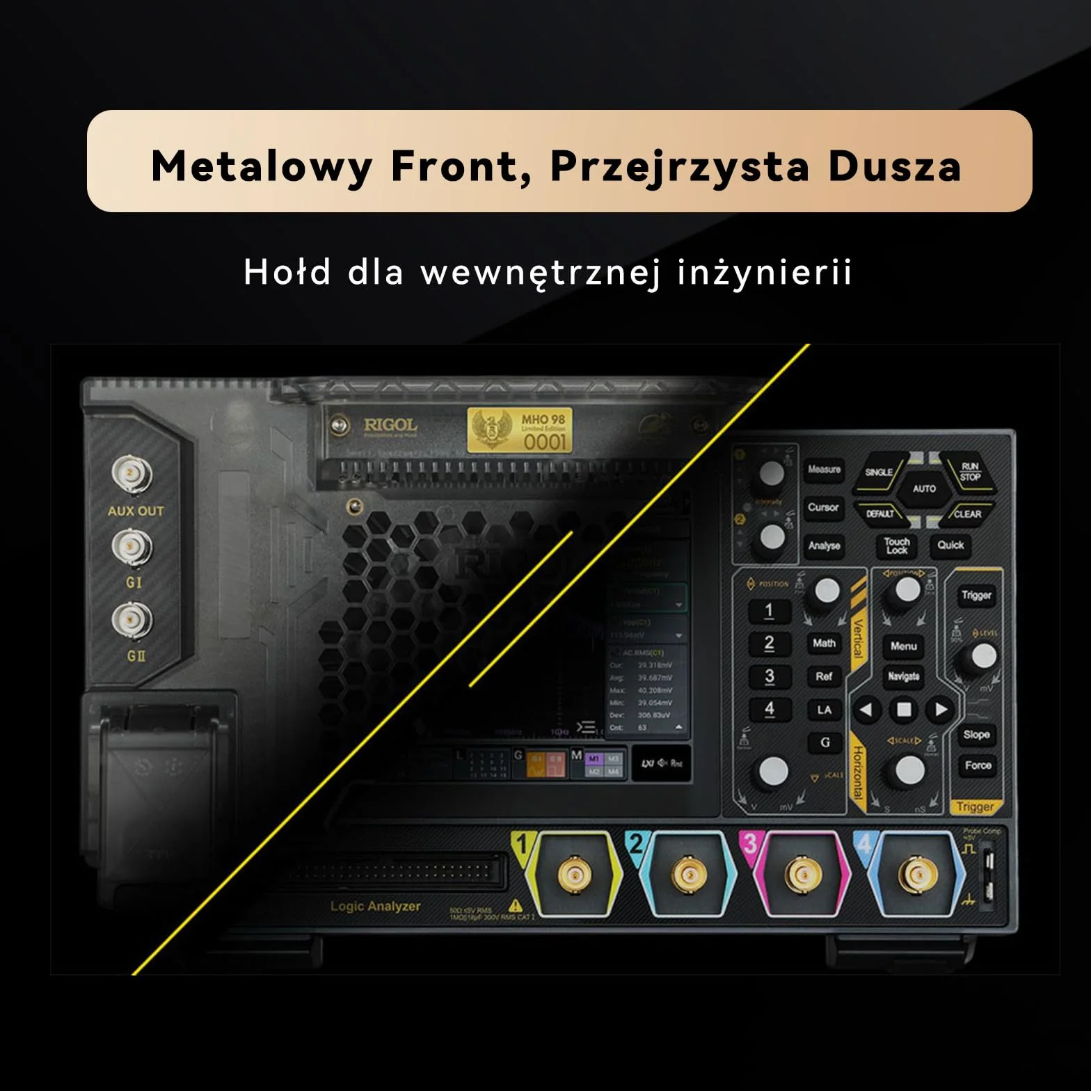 RIGOL MHO98 Oscyloskop Cyfrowy, 1GHz, 4GSa/s, 12-bit, 4+16 Kan., Wbudowany AFG, Wi-Fi & Bluetooth, Zasilanie Type-C, Ultra-przenośny