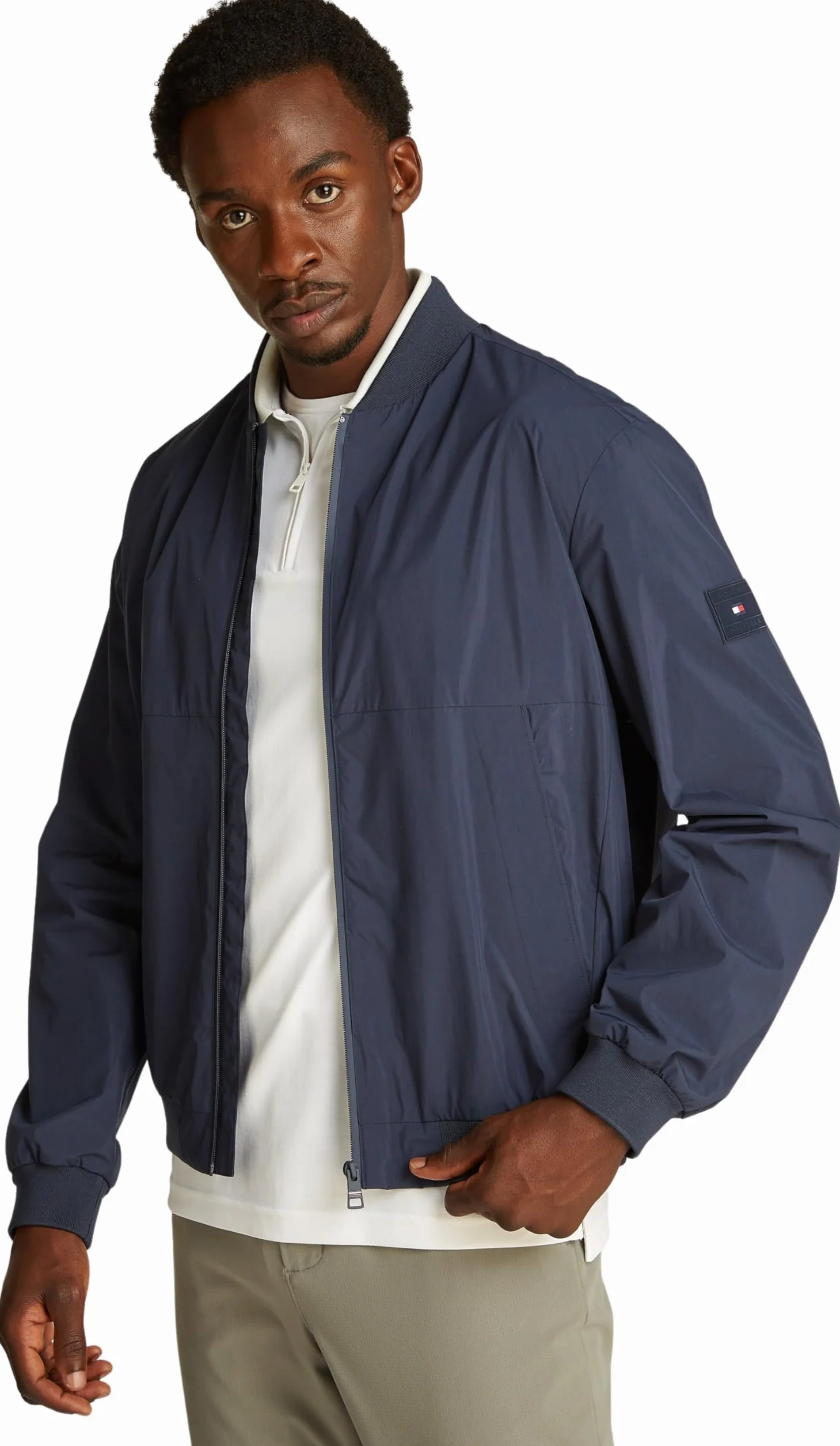 Tommy Hilfiger Męska kurtka bomberka marki BOMBER MW0MW39199, niebieska, L, Niebieski (pustynne niebo), L