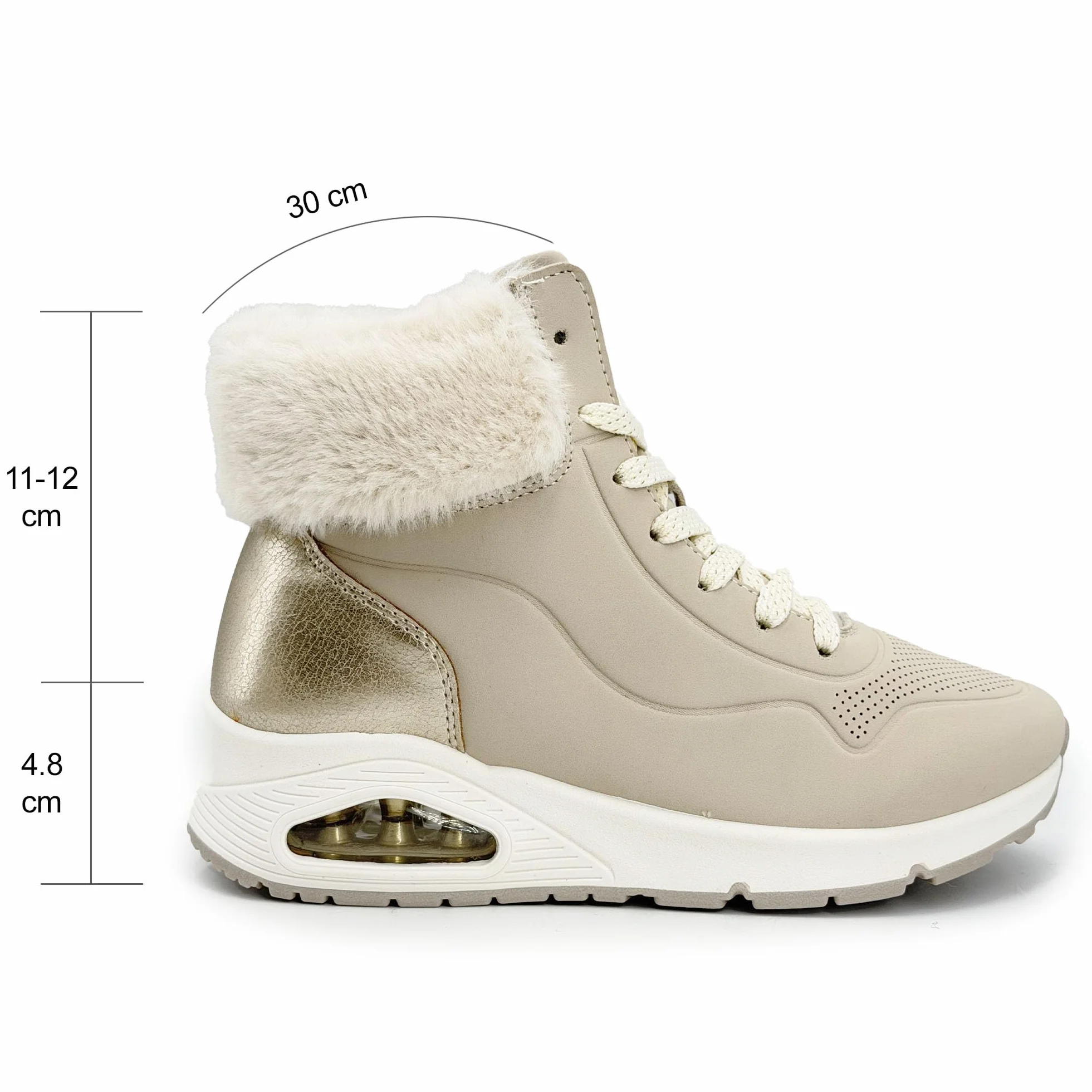 JOMIX Damskie zimowe botki z ciepłą podszewką, buty sneaker z futrzanym kołnierzem, koturn, antypoślizgowa podeszwa