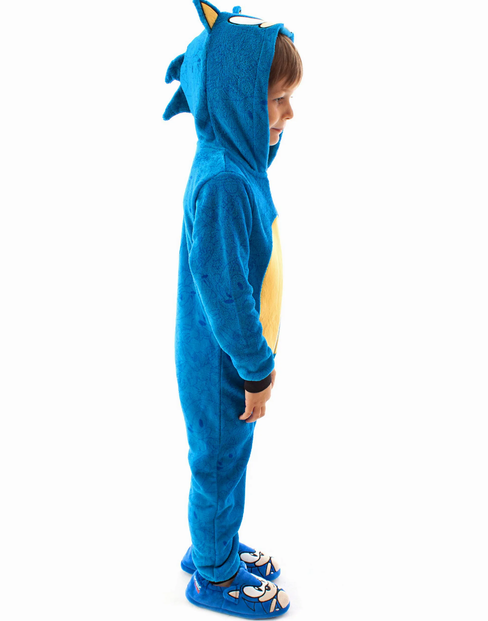 Sonic The Hedgehog Onesie dla chłopców i dziewcząt | dziecięcy niebieski miękki kombinezon do spania z kapturem na twarz Sonic i uszami 3D | Piżama dla dzieci w jednym | Prezent dla gracza