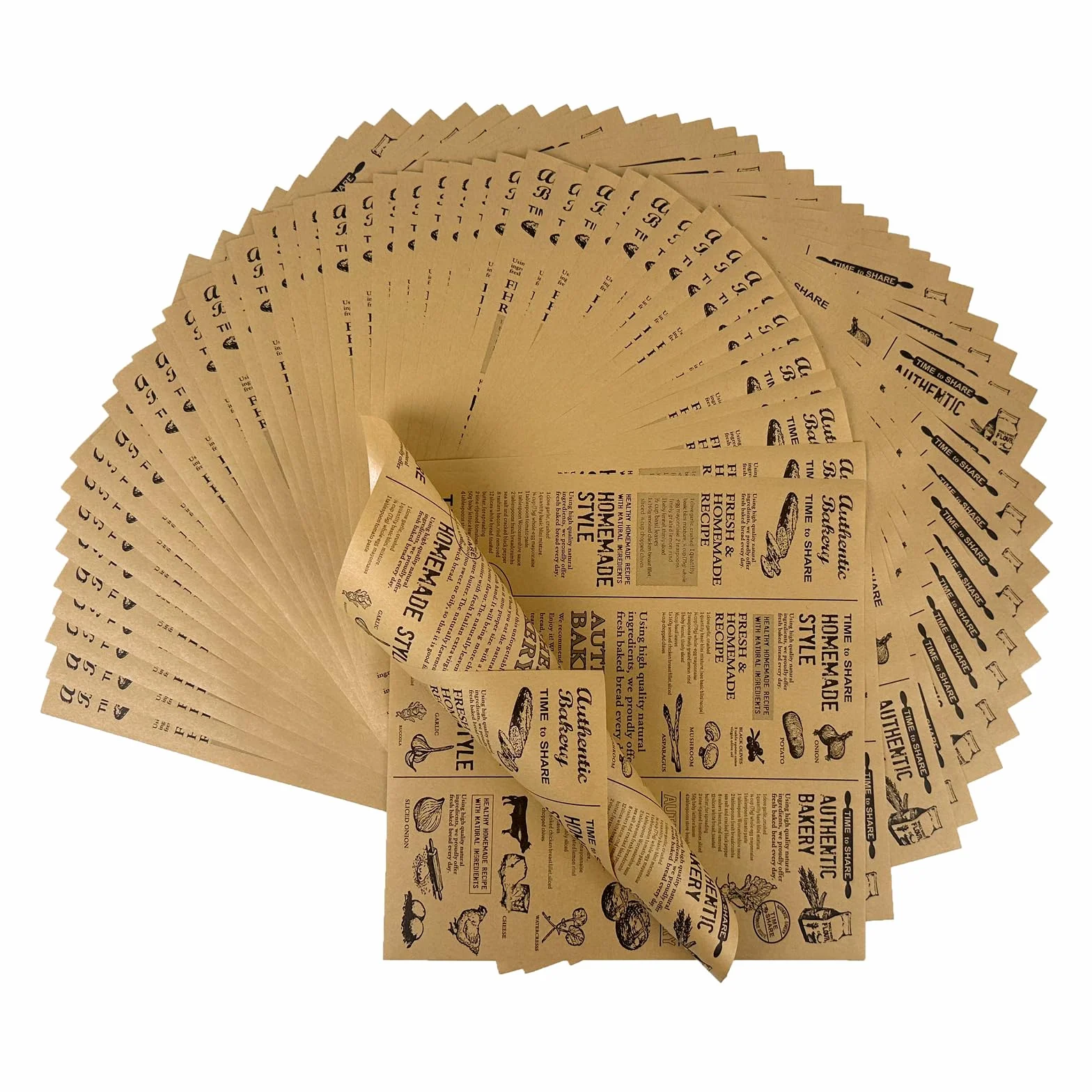 Miss Bakery’s House® Papier do nawijania żywności - 25x25 cm - brązowy - 100 sztuk - arkusze papieru na lunch - torebki papierowe na pieczywo