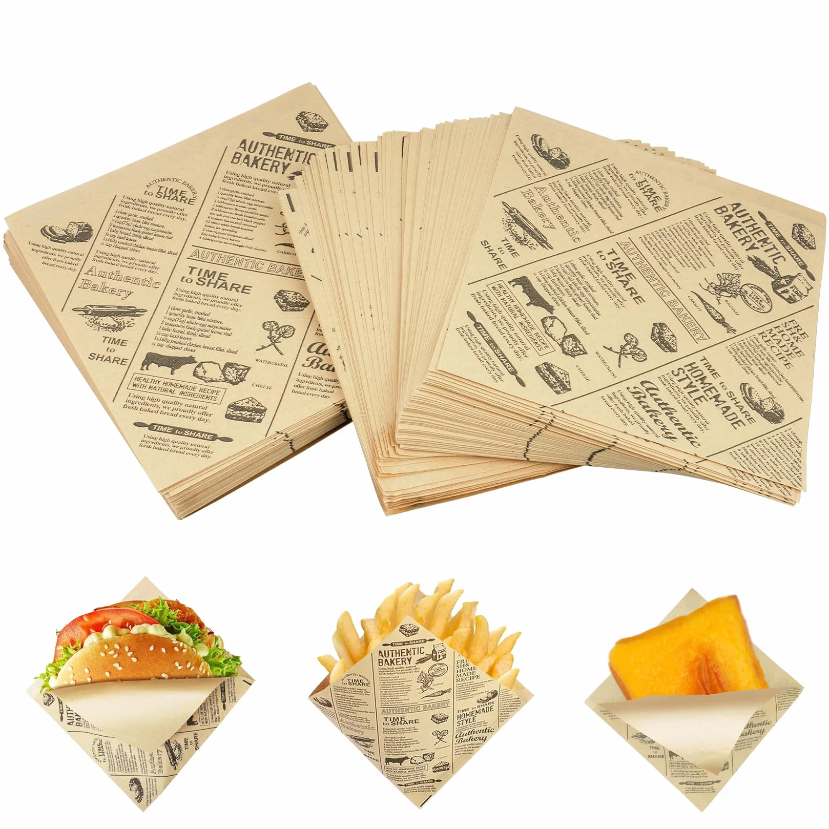 200 arkuszy papieru do burgerów, burgerów, frytek, torebek papierowych do burgerów, serów, burgerów, bułek, chleba, kanapek, kebabów (15 x 15 cm)