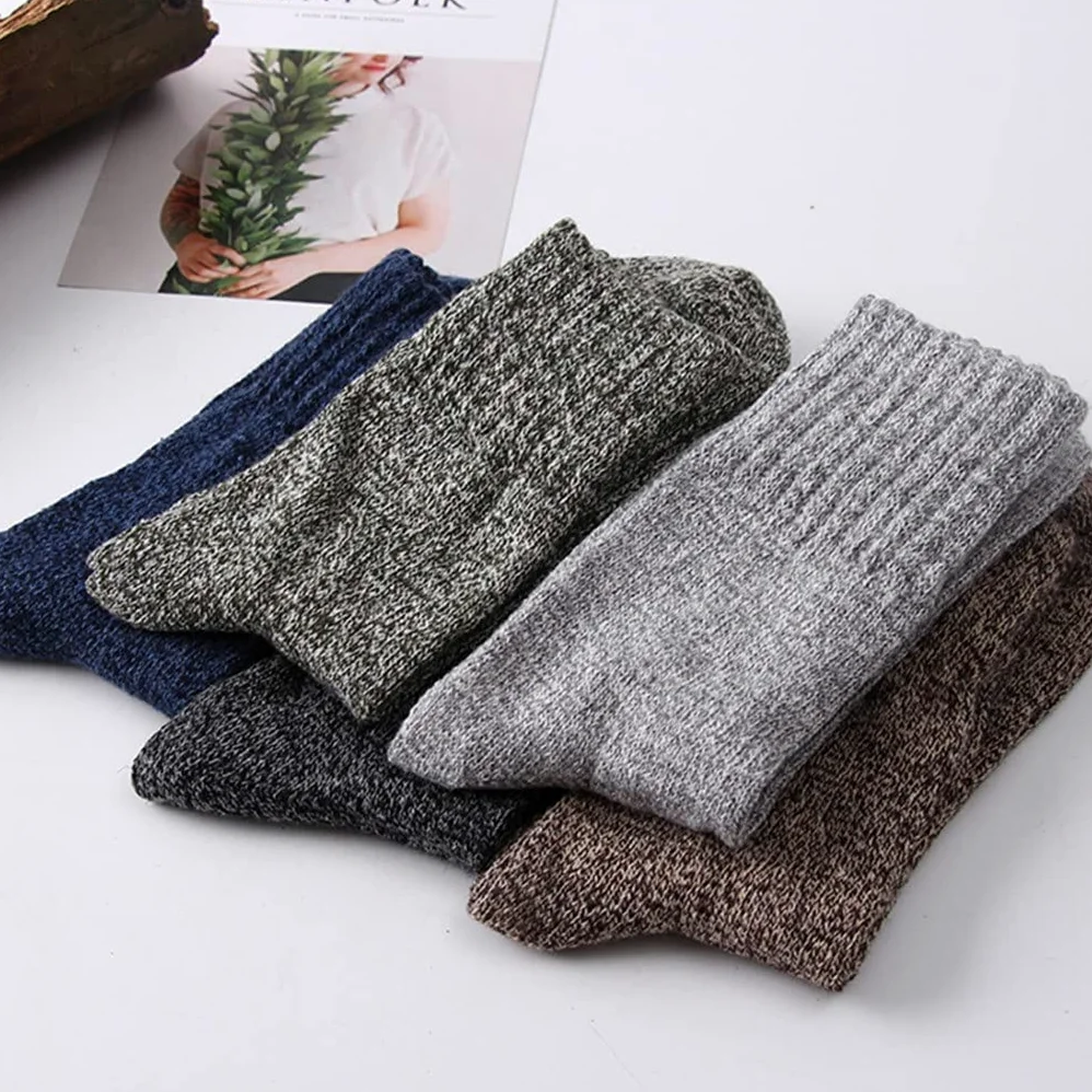 5 Pair/Set Męskie Skarpety Wełniane Stripe Casual Gruby Zimowe Ciepłe Skarpety Mężczyzna (Kolor: 5 par Rozmiar: Jeden rozmiar) (Color : 5 Pairs, Size : One Size)