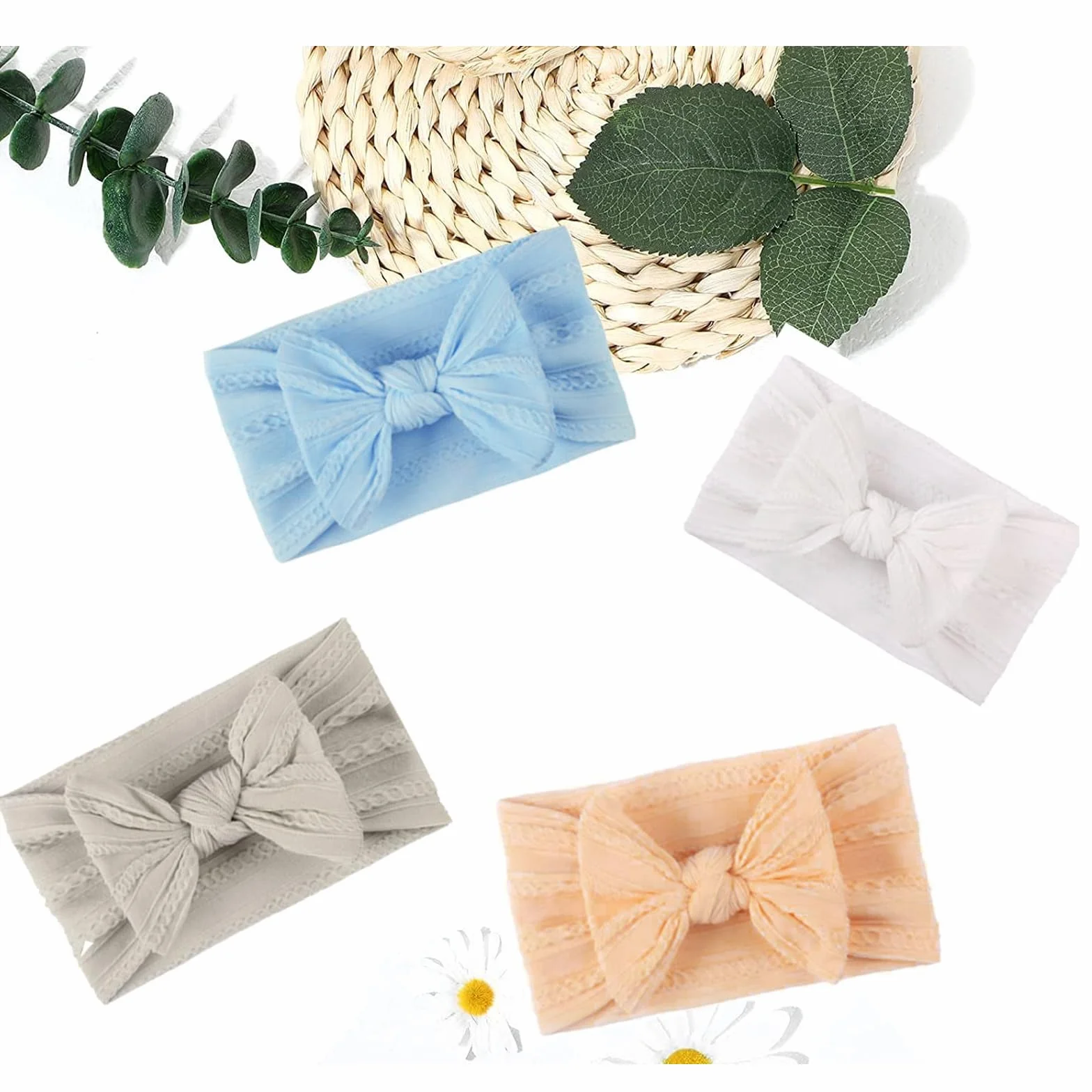 4 Kawałki Baby Hairband, Nylonowe Elastyczne Opaski do Włosów, Opaski dla Dzieci, Ręcznie Robione Opaski z Kokardkami, dla Dzieci, Niemowląt i Małych Dzieci