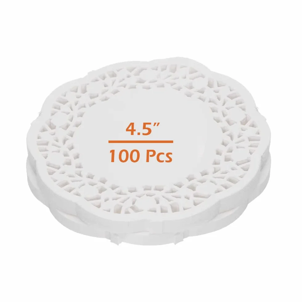 Okrągłe podkładki papierowe, 100 sztuk, koronkowe podkładki, białe, na ciastka, wypieki, wesela, urodziny, dekoracja stołu, 10 cm