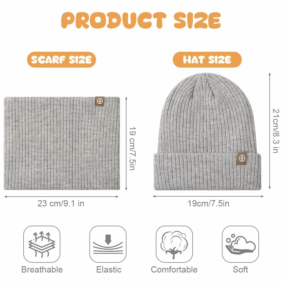 Zestaw czapek i szalika dla dzieci, czapka zimowa beanie i szalik, czapka z dzianiny, ciepła dzianina, uniseks, dla chłopców i dziewczynek, 2-8 lat, na narty, rower, outdoor