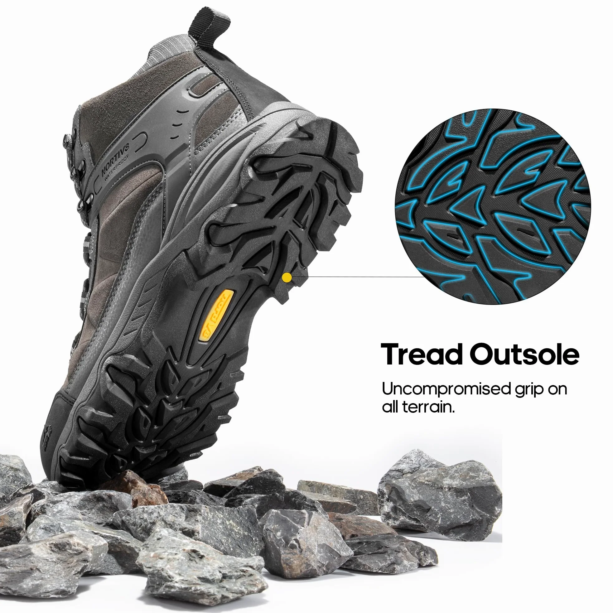 NORTIV 8 Męskie wodoodporne buty turystyczne outdoorowe Mid Trekking Backpacking Buty alpinistyczne JS19004M, ciemnoszary, 12 UK Wide