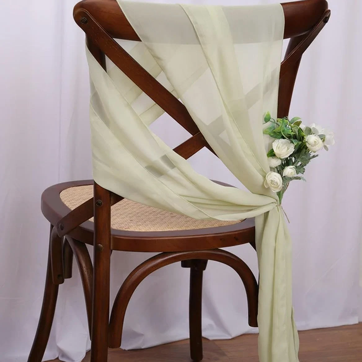 Szyfonowe szarfy na krzesło, dekoracje na krzesło weselne, długość 16 x 275 cm, szarfy dekoracyjne, 40 szt. szyfonowych szarf na krzesło, na imprezę w korytarzu, imprezę bankietową (zielone kemping)