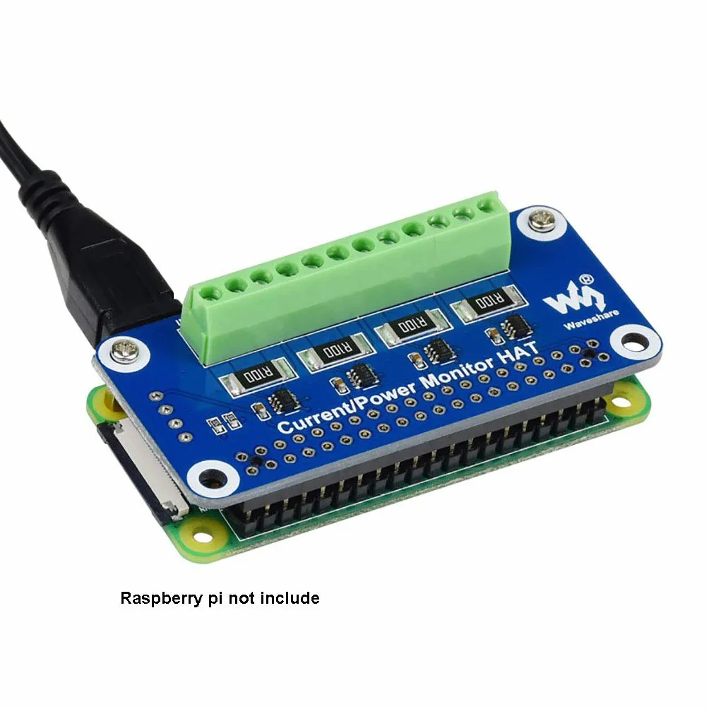 Waveshare 4-ch Current/Voltage/Power Monitor HAT do Raspberry Pi I2C/SMBus Interface Easy to Monitor each Channel's Current, Voltage and Power Consumption