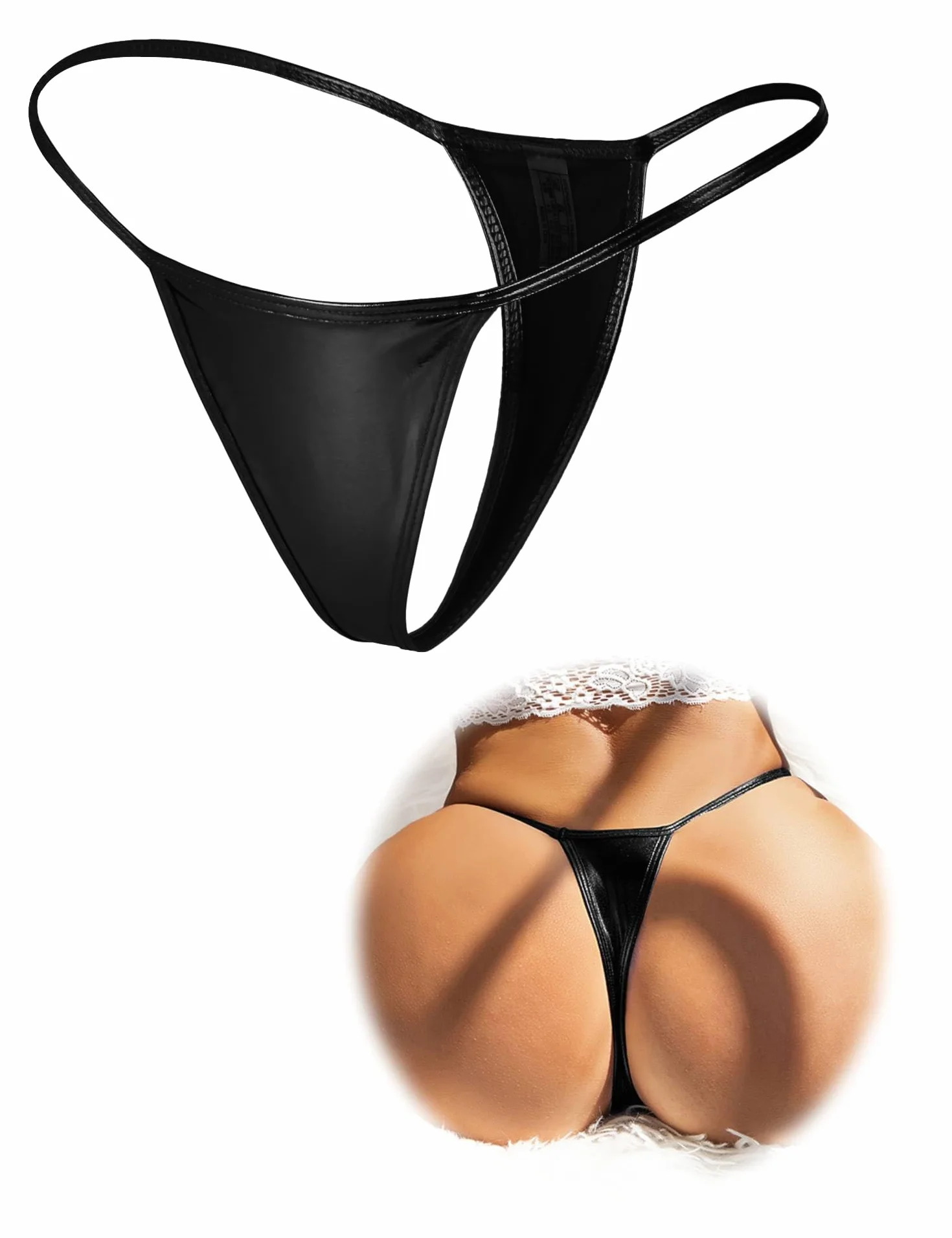 Damskie Skórzane Mini G-String T-Back Syntetyczne Mikro Stringi Plus Rozmiar Niski Talia Bielizna Brazylijskie Figi