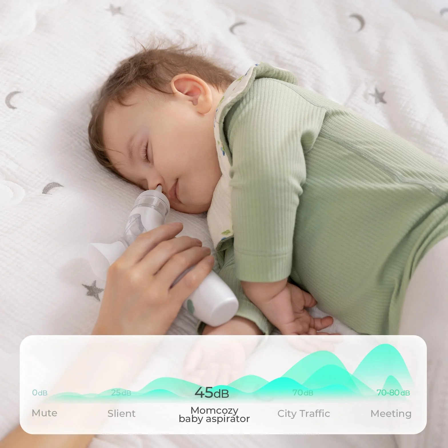 Momcozy BN07 Elektryczna mucha dla niemowląt 2 w 1 z funkcją rozpylania, moc ssania 65 kPa, 4 regulowane poziomy, cicha i przenośna, z kojącym światłem i muzyką