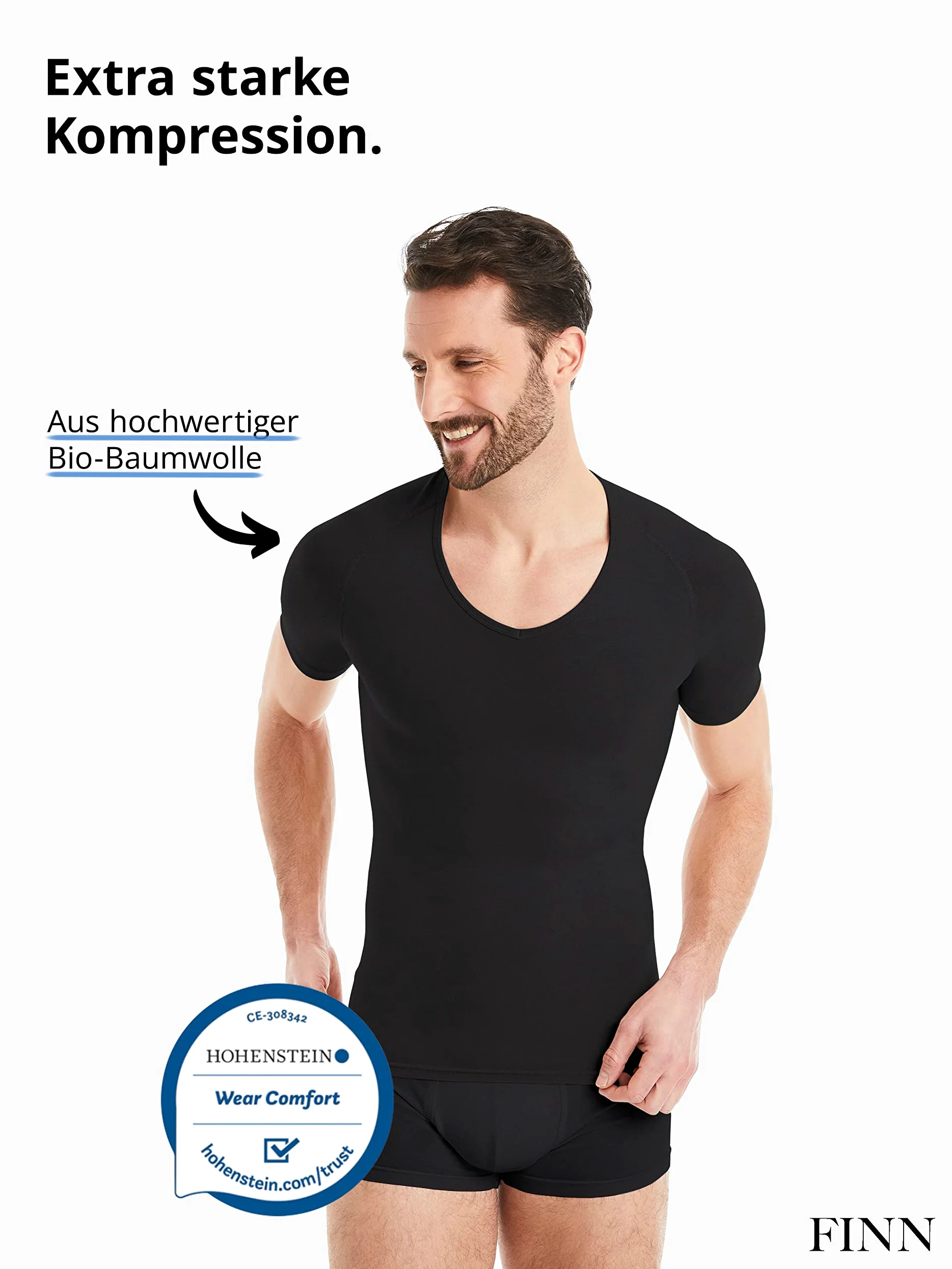 FINN Męska koszulka kompresyjna modelująca figurę z efektem wyszczuplającym brzuch - krótki rękaw Shapewear podkoszulek z bawełny - Body Shaper dla płaskiego brzucha