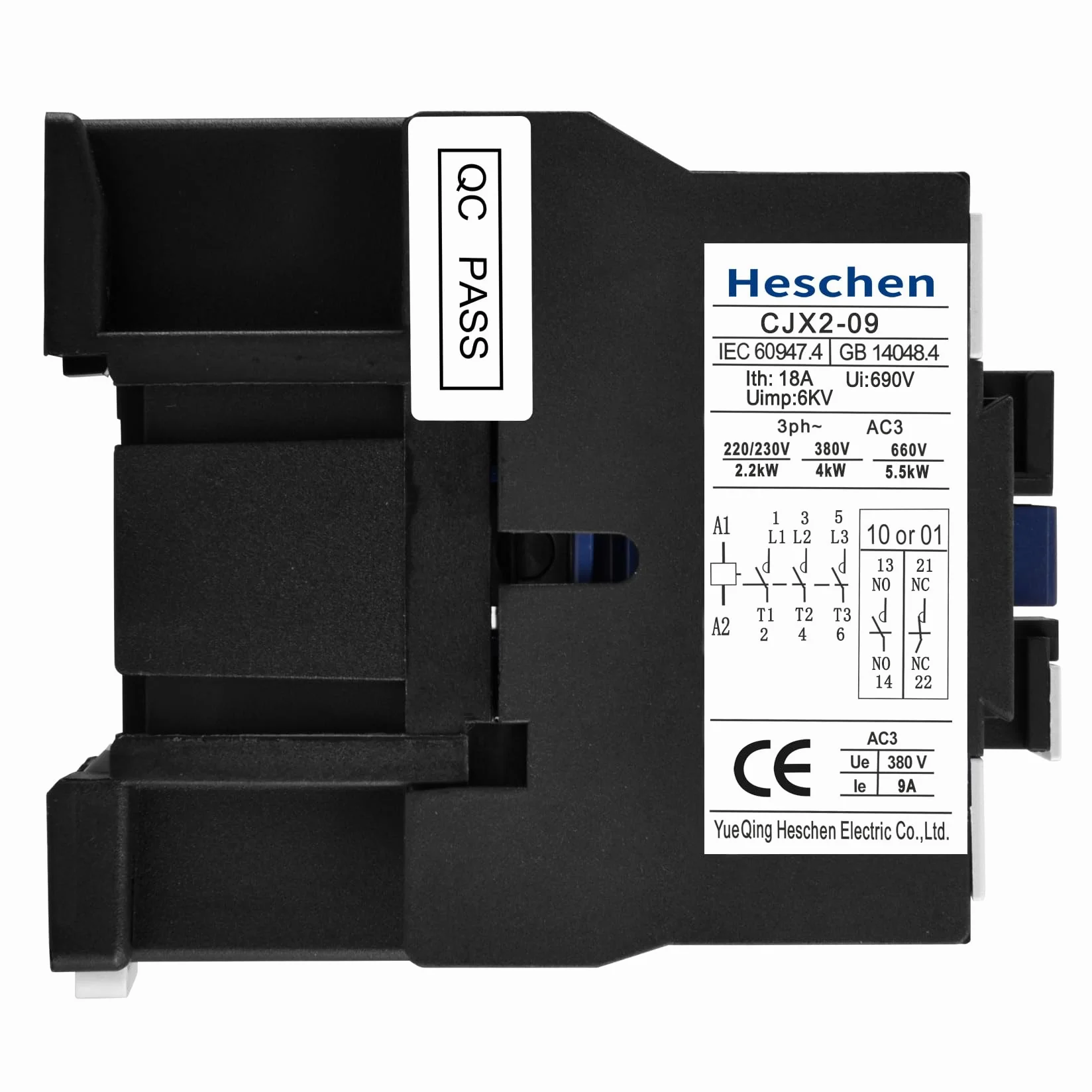 Heschen CJX2-0910 Stycznik AC220V 50/60Hz 3-biegunowy normalnie otwarty Ie 9A Ue 380V