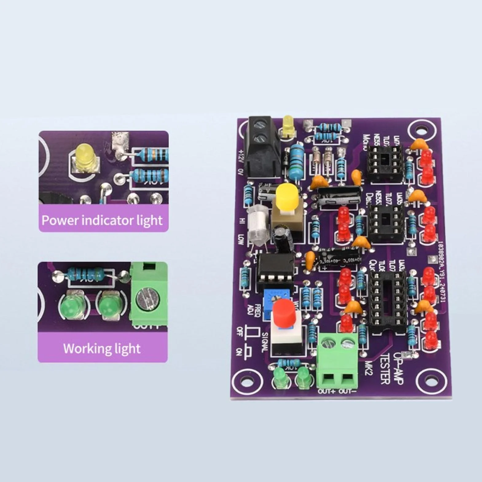 Moduł Testowy OP AMP Test Obwodu Wzmacniającego Płytka Testowa Wzmacniacza Operacyjnego dla Pojedynczego Podwójnego Quada DC12V T2 Tester