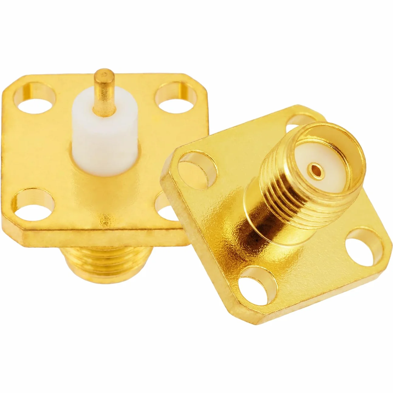 Vecys 2 Stuks SMA Żeński Panel Podwozia RF Adapter Koncentryczny 50 Ohm SMA Żeński 4 Otworowa Złącze do Montażu Panelowego do Anteny Radiowej Kabel Koncentryczny