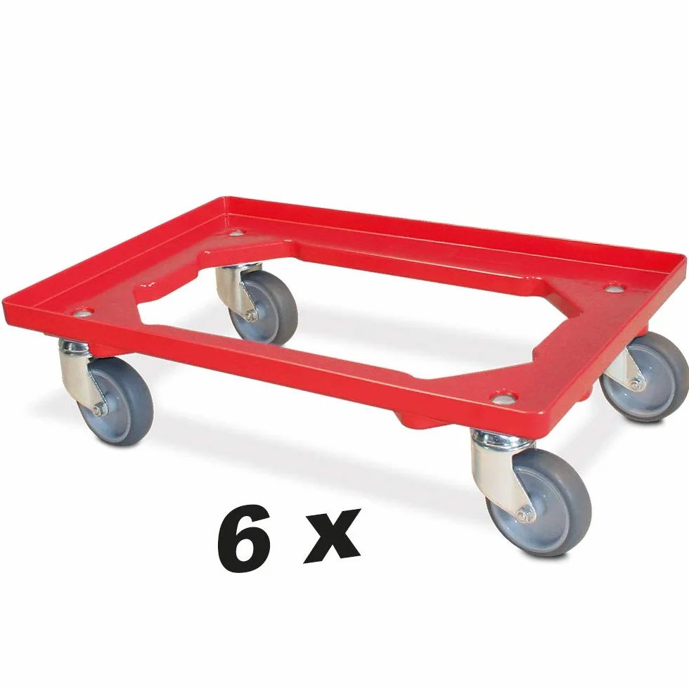 BRB 6 x skuter logistyczny/transportowy do skrzynek 600 x 400 mm, nośność 250 kg, czerwony