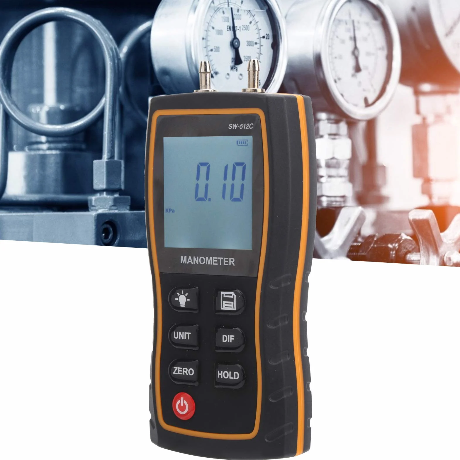 SW-512C Manometry różnicowe Manometry z wyświetlaczem cyfrowym Wysoka dokładność Tester ciśnienia gazu HVAC Ręczne barometry powietrza z szybkozłączem Torba na wąż
