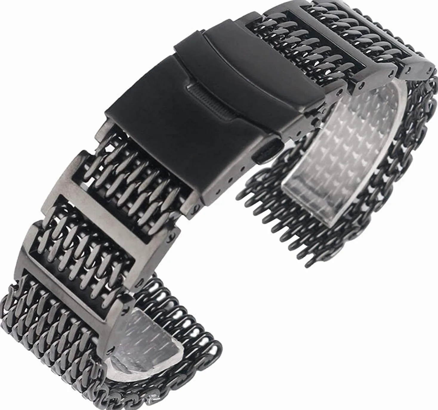 20/22/24mm Mesh Pasek ze stali nierdzewnej Czarny pasek do zegarka Wymiana bransoletki