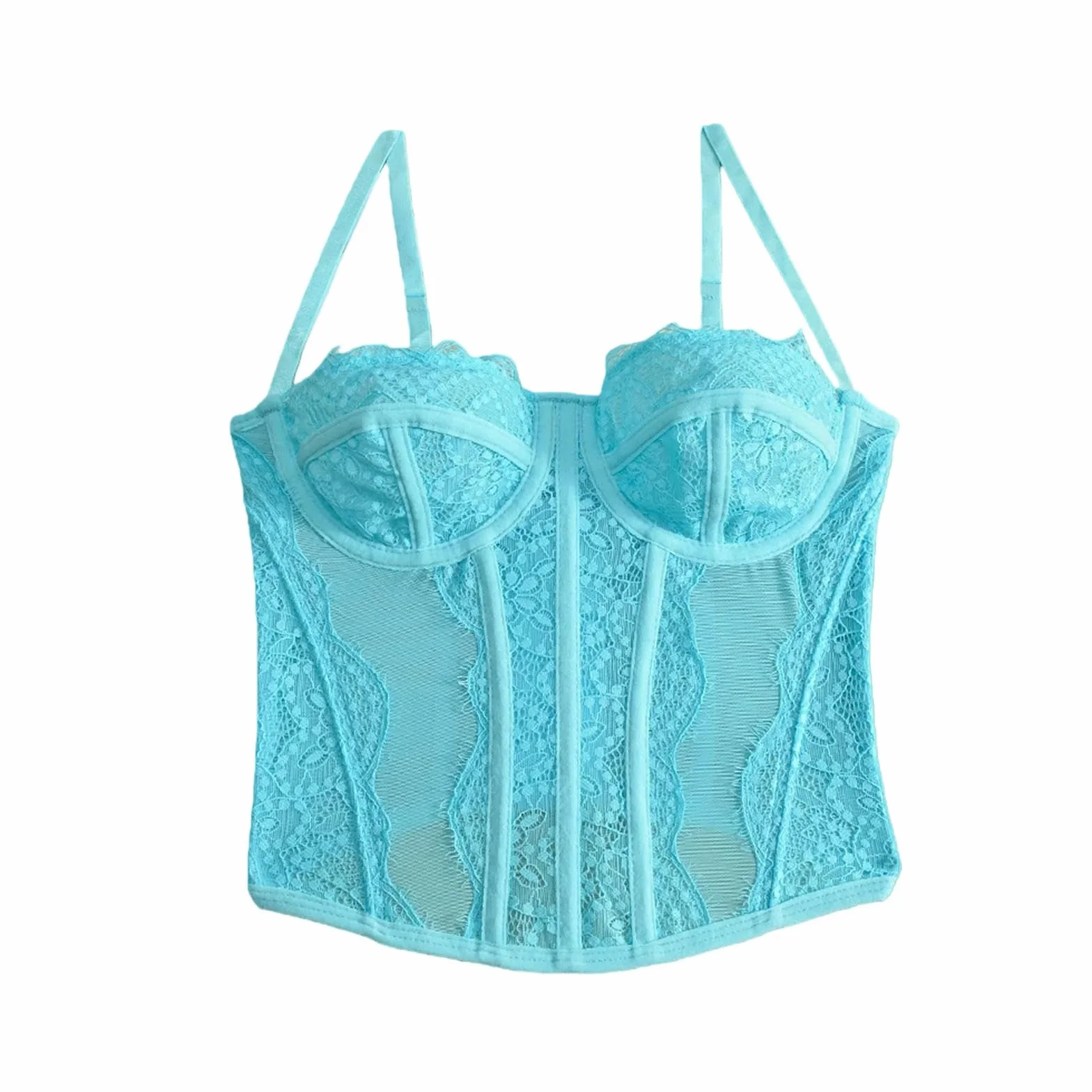 Trener talii Body Shaper dla kobiet Moda Seksowny damski gorset Crop Tops Punk Rock Goth Bustier Bra Night Club Party Cropped Vest Ladies Push Up Top-a-Blue-S