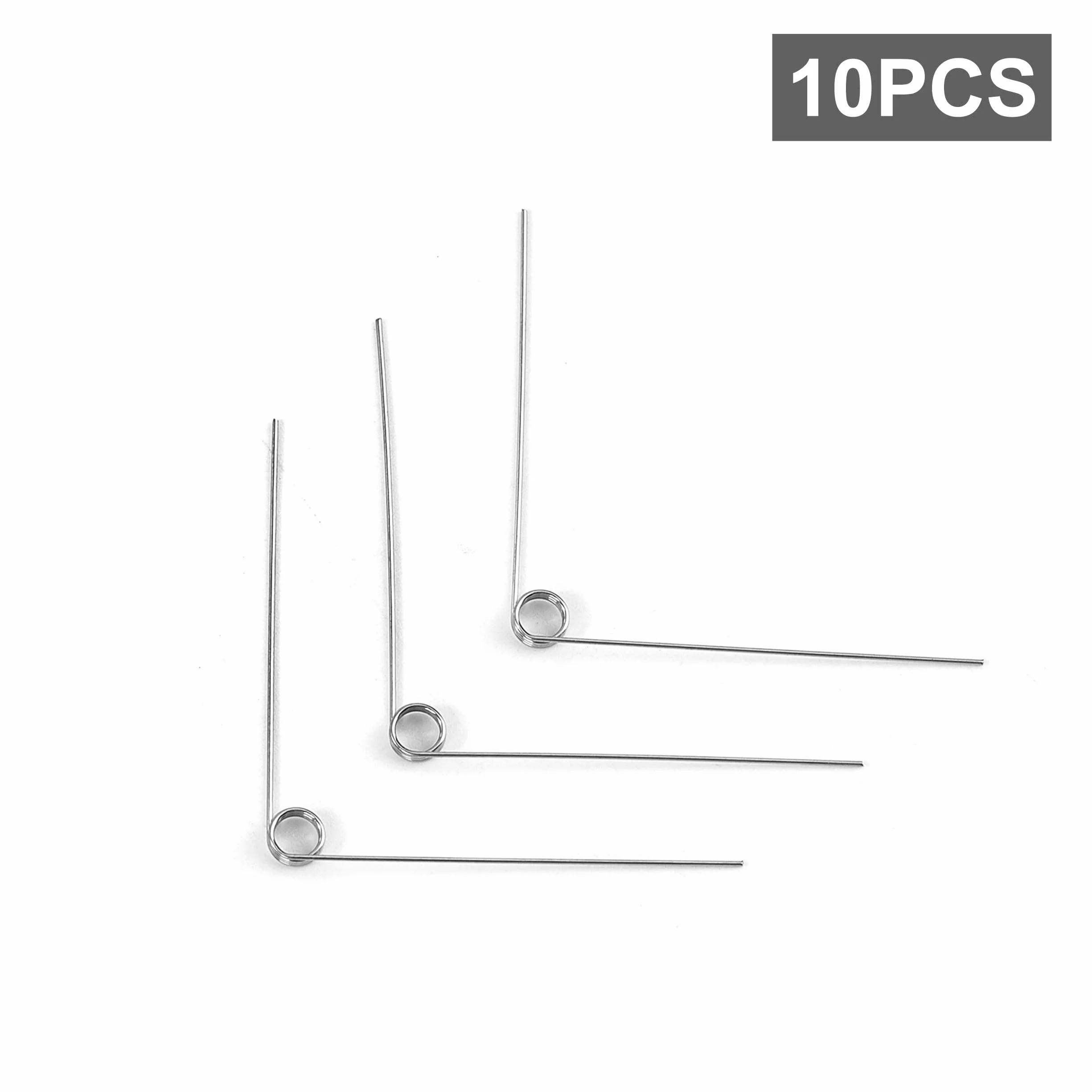 10 sztuk sprężyn skrętnych ze stali nierdzewnej, średnica drutu 0,4 mm, średnica wewnętrzna 3 mm, długość ramienia 30 mm, kąt 90°, 3 obroty proste 0,4x3x30 mm