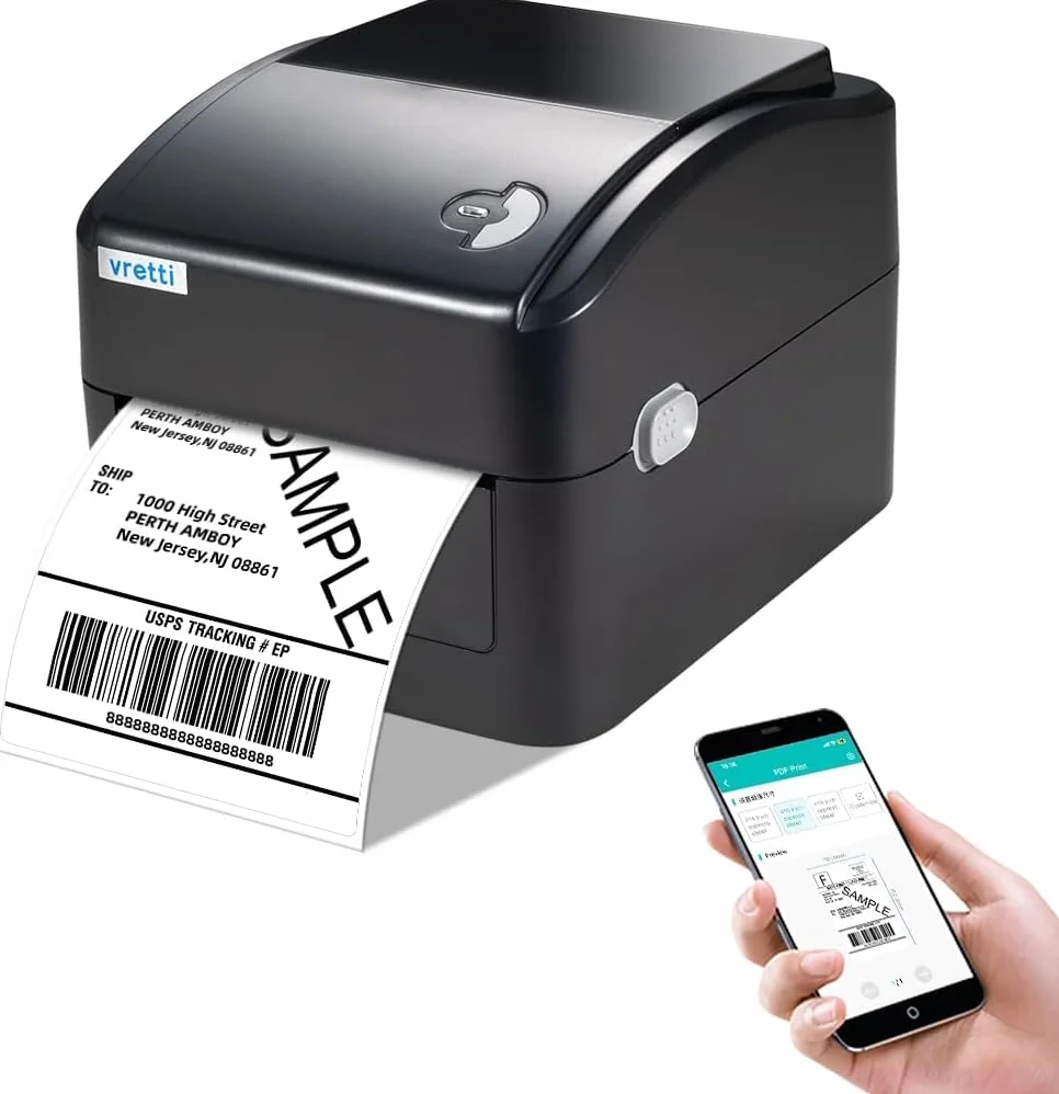 vretti Drukarka etykiet Bluetooth, drukarka termiczna DHL 4 x 6 | 99,99% bezpieczeństwa skanowania | 3 x dłuższa żywotność głowicy drukującej | bez tonera i 70% oszczędności kosztów