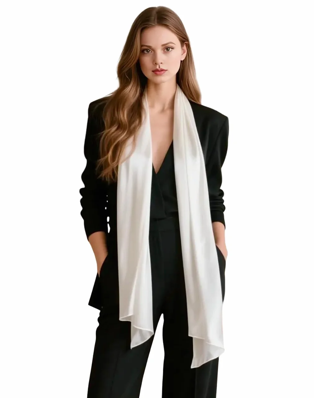 Jedwabny szal damski 100% jedwab 180x90 cm biały