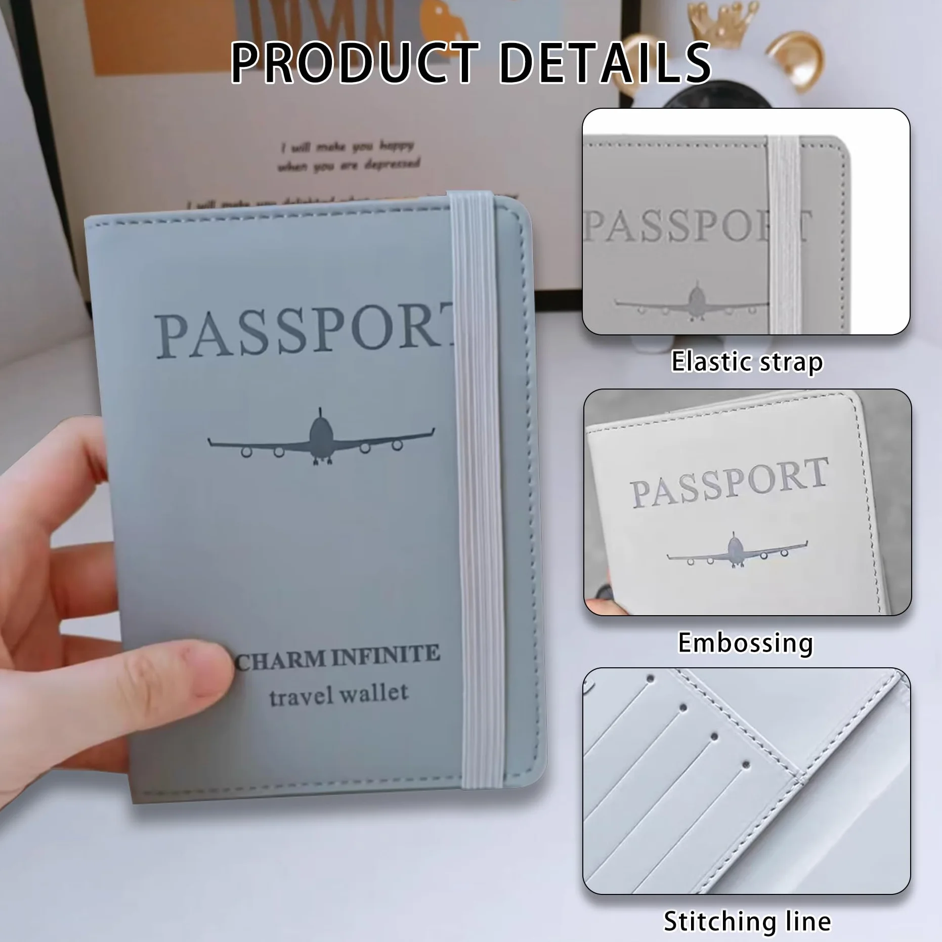 1 Szt. Etui na Paszport z Blokadą RFID,Wysokiej Jakości Materiał Skóropodobny PU z 4 Miejscami na Karty,1 Kieszenią na Monety,2 Miejscami na SIM & 1 Miejscem na Wysuwacz,1 Przegródką na Bilety(Szary)