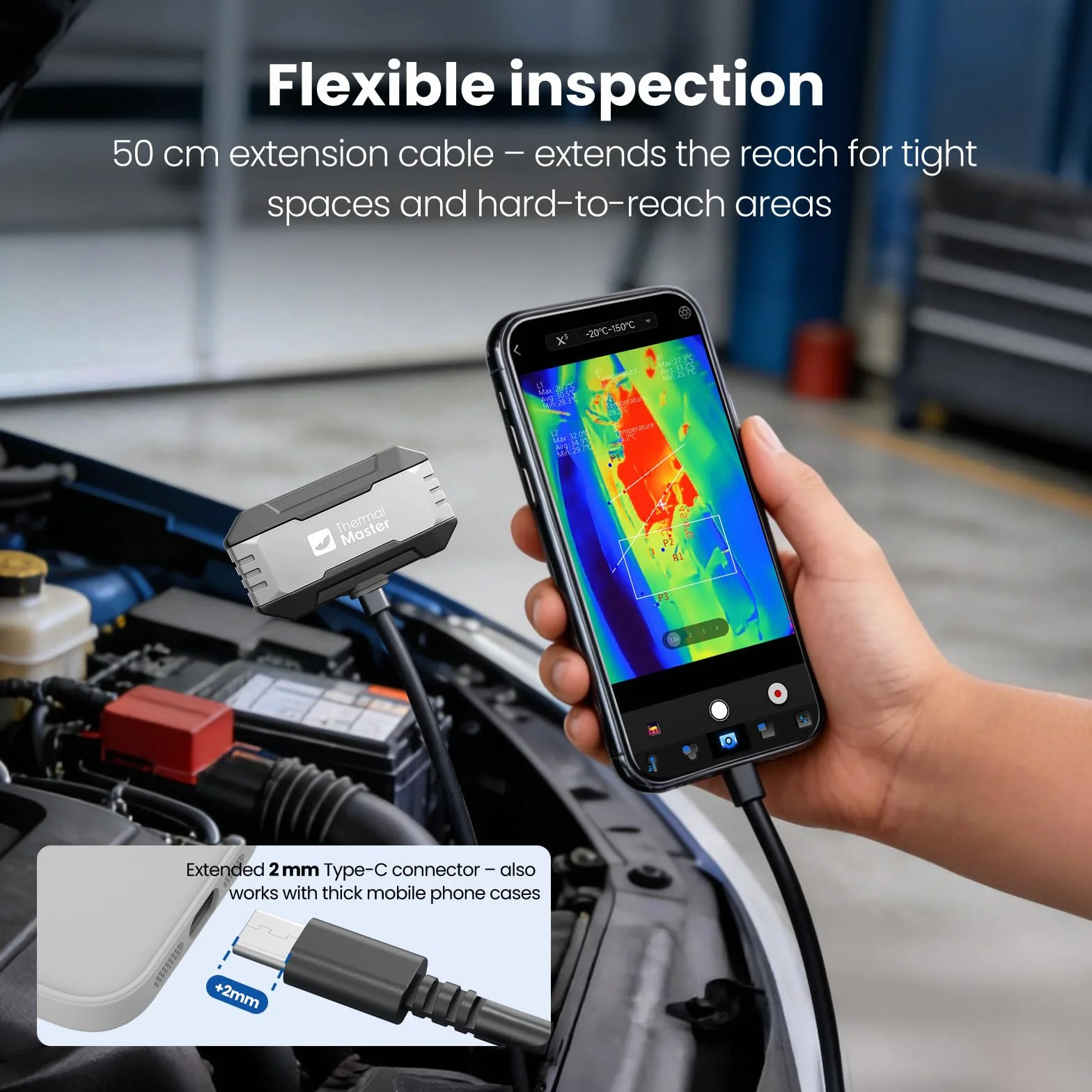 Thermal Master P1 Kamera Termowizyjna do Smartfonów USB-C (Android i iOS), Rozdzielczość IR 320×240 X³, -20°C do 600°C, 25 Hz, do Inspekcji Domu, HVAC i Elektro
