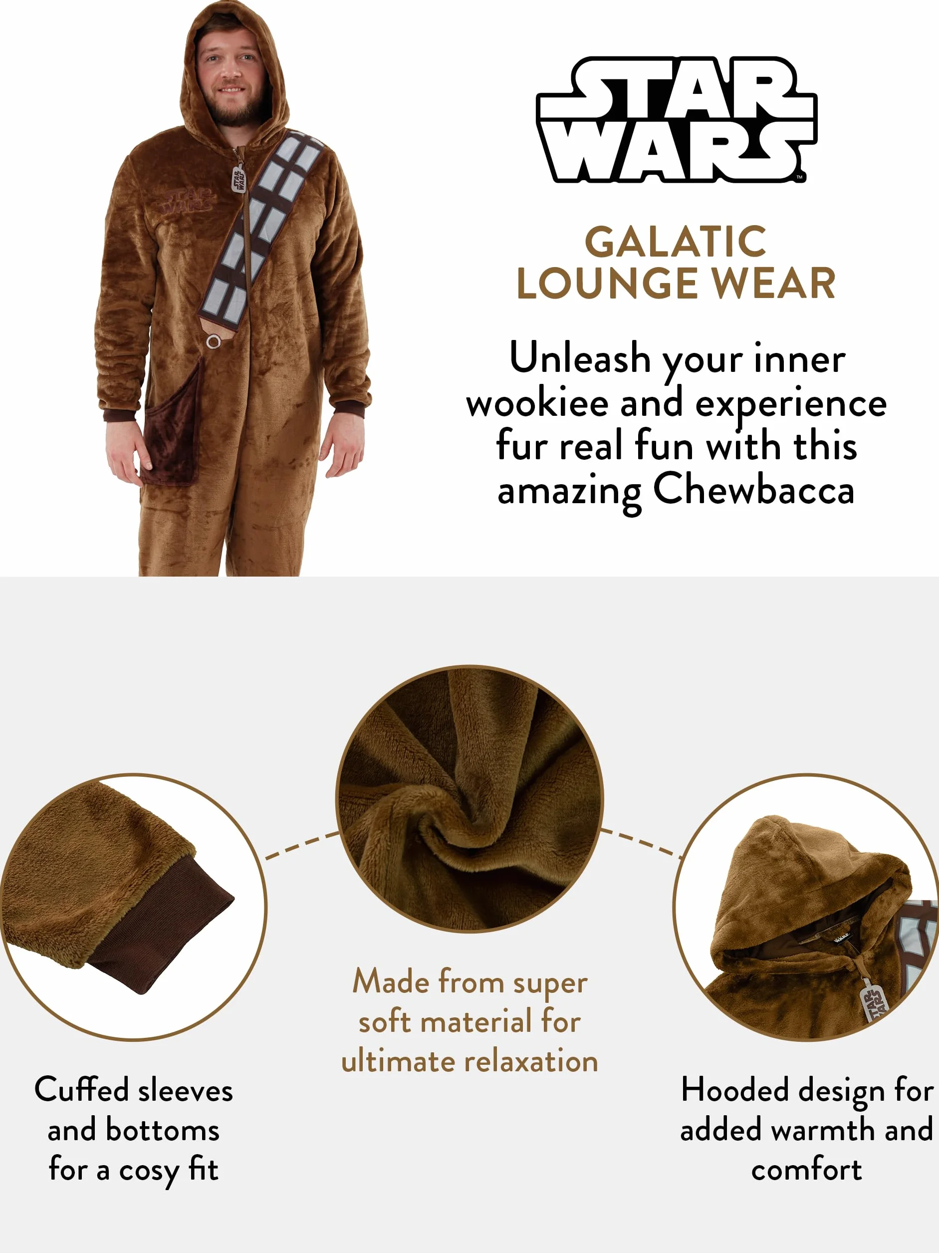 Star Wars Kombinezon | Kombinezon Chewbacca dla Mężczyzn | Polarowe Kombinezony Męskie | Puszyste Piżamy dla Dorosłych