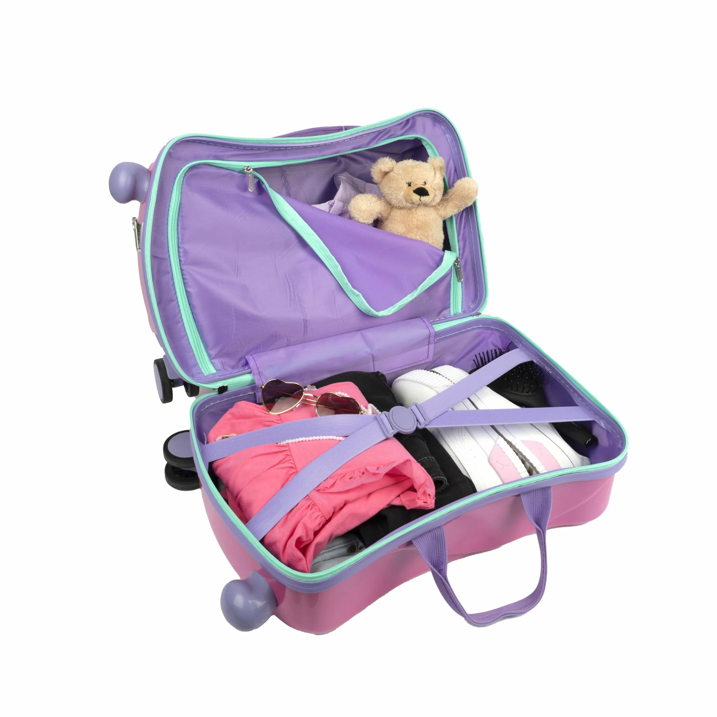 Undercover - Gabby's Dollhouse Ride-on Trolley – bagaż dziecięcy do siedzenia na górze, obciążenie do 50 kg, z praktycznymi uchwytami do noszenia, stabilna walizka podróżna, Rosa, Walizka z twardą