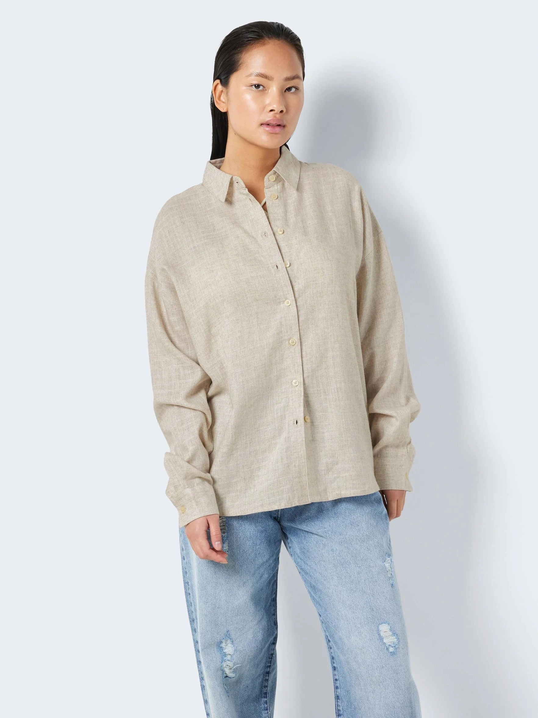 Noisy may Damska koszula Nmleilani L/S Loose Shirt WVN Noos, naturalny, M