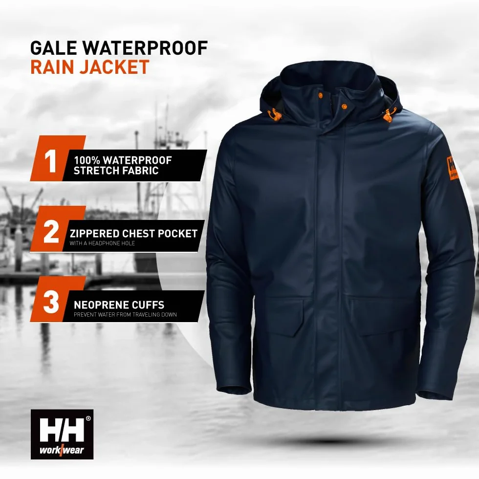 Helly-Hansen Odzież robocza Gale Wodoodporne kurtki dla mężczyzn wykonane z wytrzymałego poliuretanu na dzianinie poliestrowej dla wysokiej mobilności