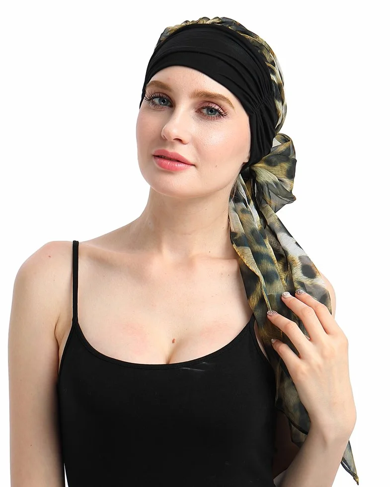 FocusCare chemo turban nakrycie głowy dla kobiet po chemioterapii chorych na raka, Leopard, jeden rozmiar