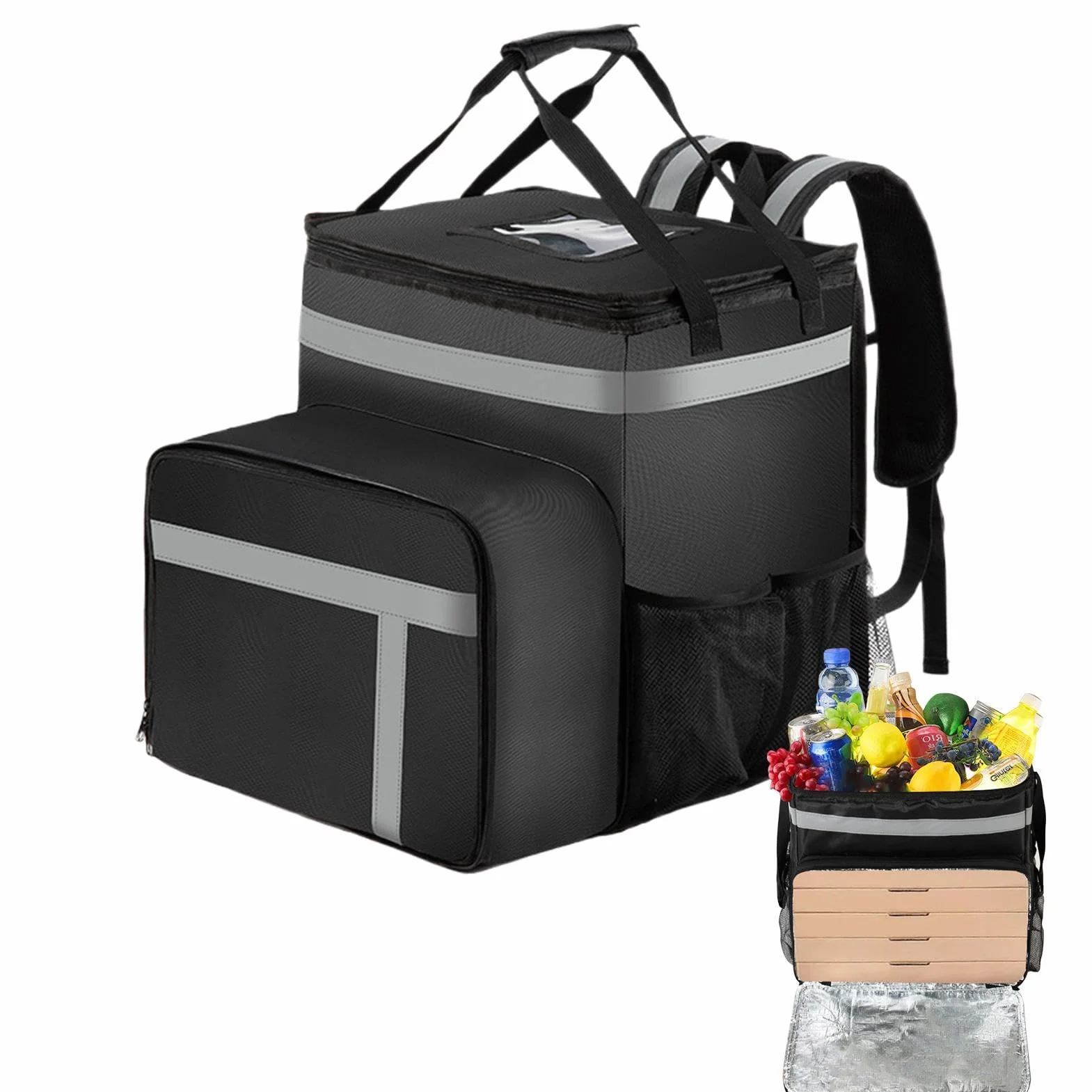 Food Delivery Backpack, Large Insulated Thermal Bag with Compartments, Heavy-Duty Reusable Grocery & Lunch Backpack for Catering, Hiking, and Travel, 6.14x13.98 inches