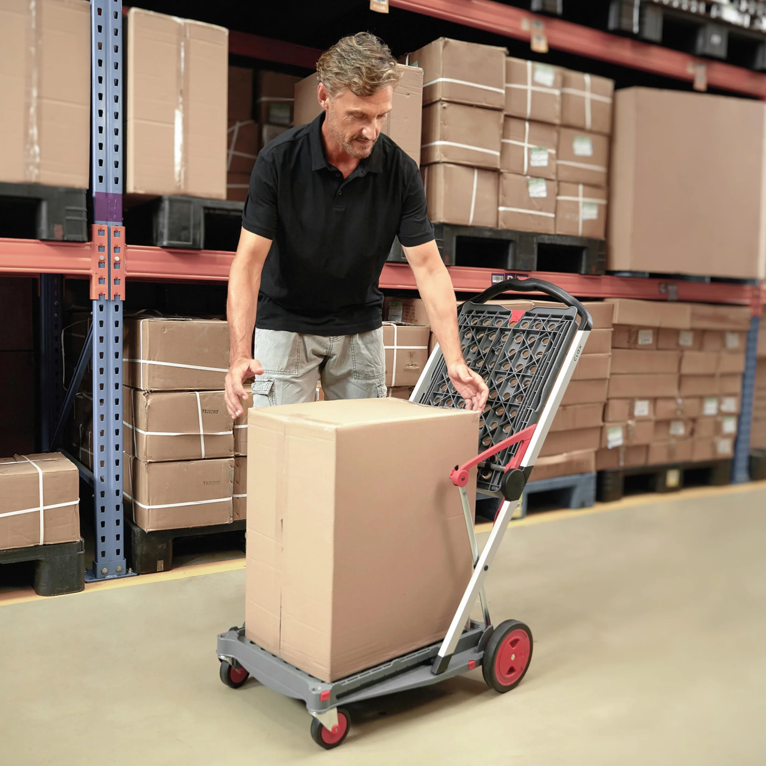 CLAX® Wózek piętrowy | wózek transportowy | składany | w zestawie składane pudełko | szary