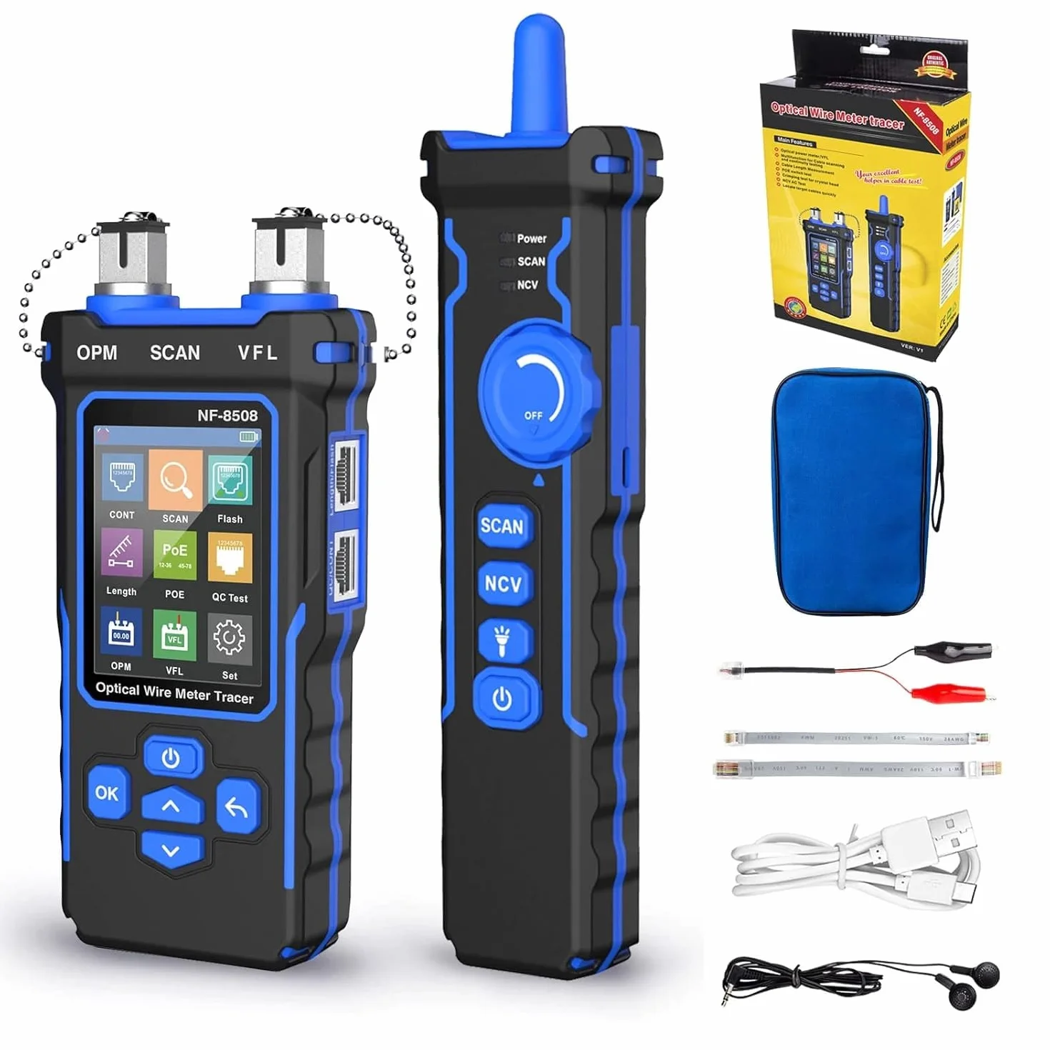 Tester kabli i sieci NOYAFA NF-8508 tester kabli sieciowych, miernik optyczny, tracer LCD, cyfrowy kabel do ponownego ładowania, lokalizator przewodów PoE
