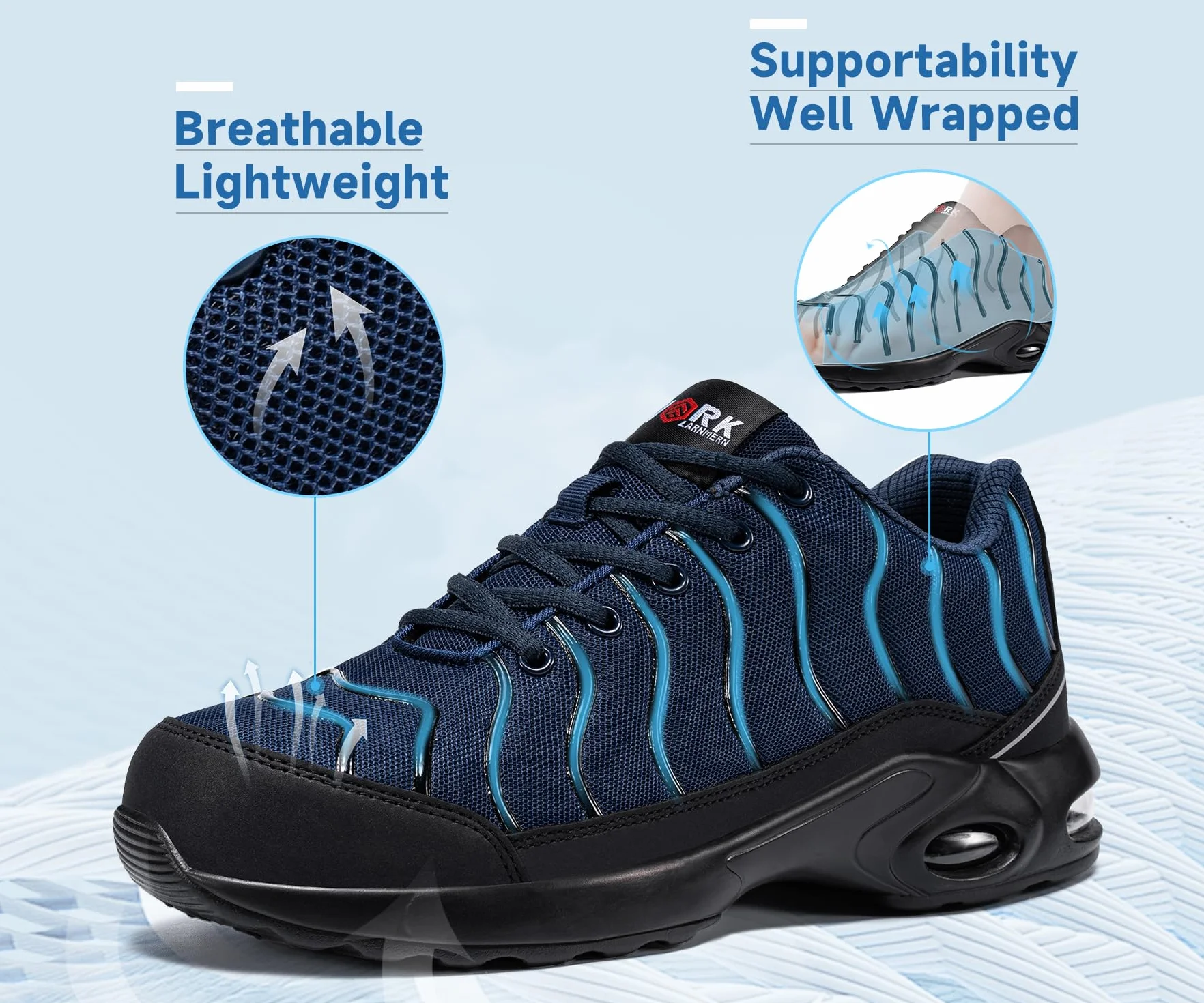 LARNMERN Buty robocze dla mężczyzn i kobiet, lekkie, szerokie i normalne, uniseks, odporne na przebicie, sportowe buty ochronne, stalowe nasadki, komfortowe, oddychające, amortyzacja, poduszka