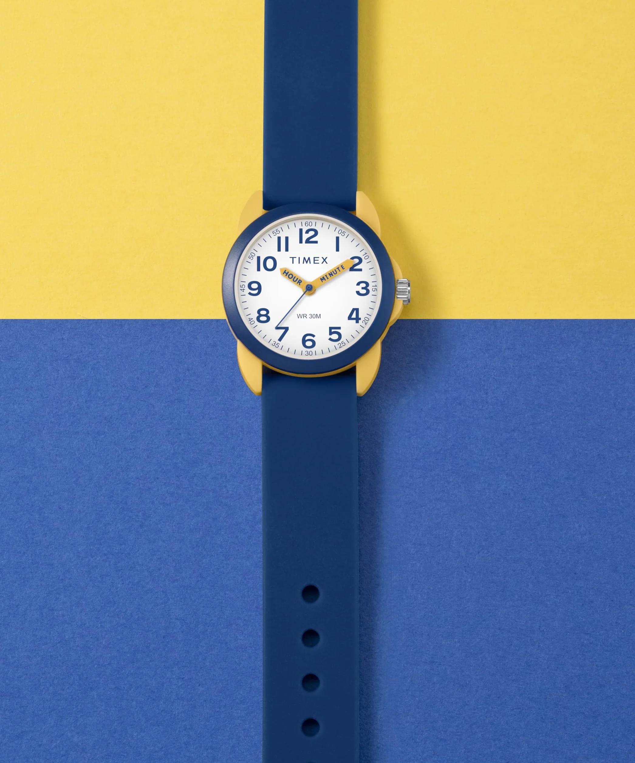 Timex Zegarek dla Dzieci Time Machines 30 mm Niebieski Silikonowy Pasek Czarna Tarcza Żółta Obudowa