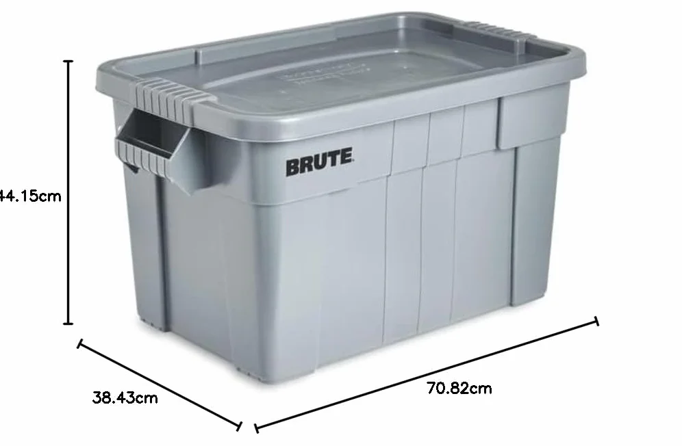 Rubbermaid Commercial Products BRUTE Tote Storage Bin with Lid, 20-Gallon, Gray, Rugged/Reusable Boxes for Garage/Moving/Camping/Basement Storage/Kitchen/Warehouse/Outdoor, Pack of 1