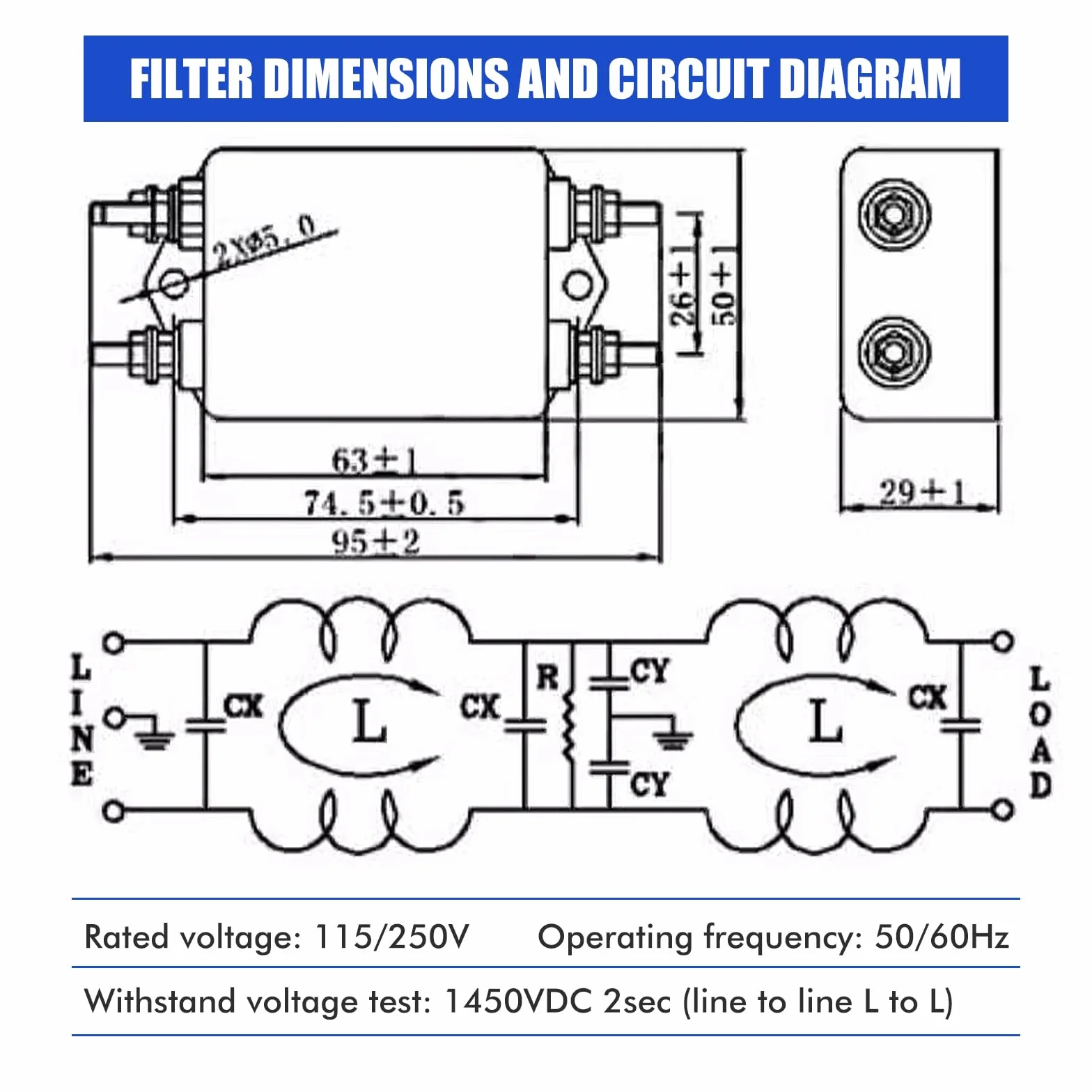 Filtr EMI - CW4EL2-30A-S Filtr zasilania jednofazowego EMI 115V/250V 50/60Hz
