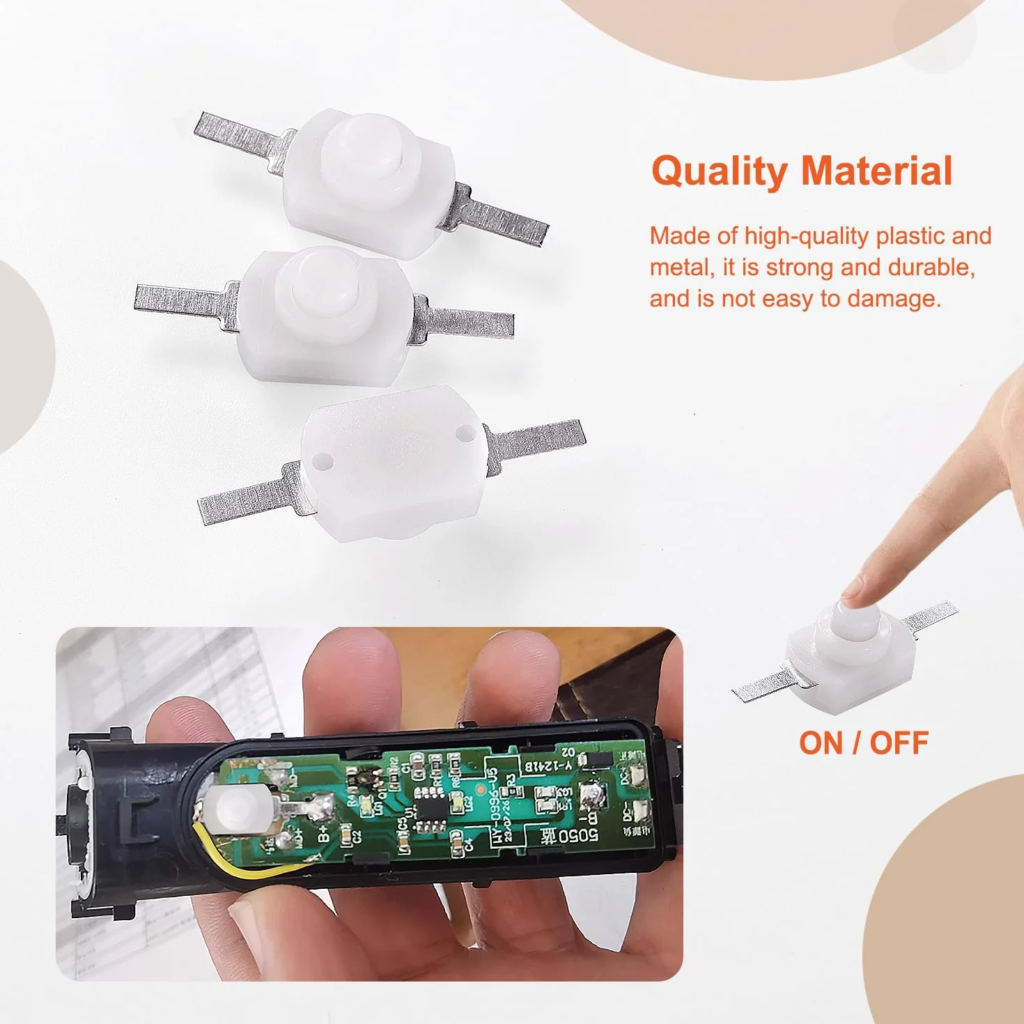 50 Sztuk 12x8x8 mm Zatrzaskowy Przełącznik Przyciskowy, Prosty Pin DC 30V 1A Elektryczny Przełącznik Latarki Przycisk, do Latarki Gniazdko Ścienne DIY, Biały