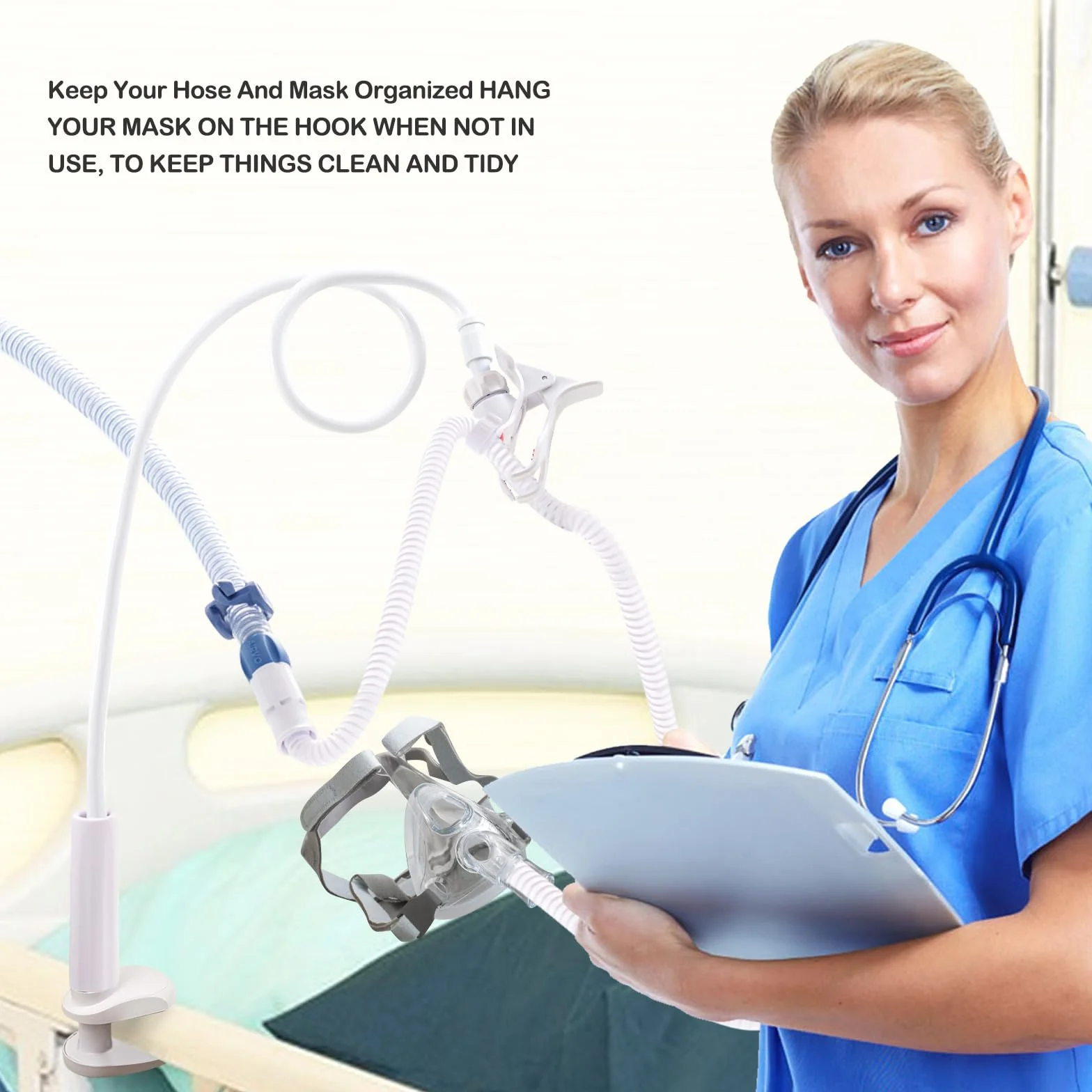 CPAP CPAP podnośnik i wspornik węża, uchwyt na wąż, wieszak na wąż, do zapobiegania wyciekom i plątaniu się węża CPAP, elastyczny, aby dopasować się do każdego pomieszczenia, regulowany i wytrzymały