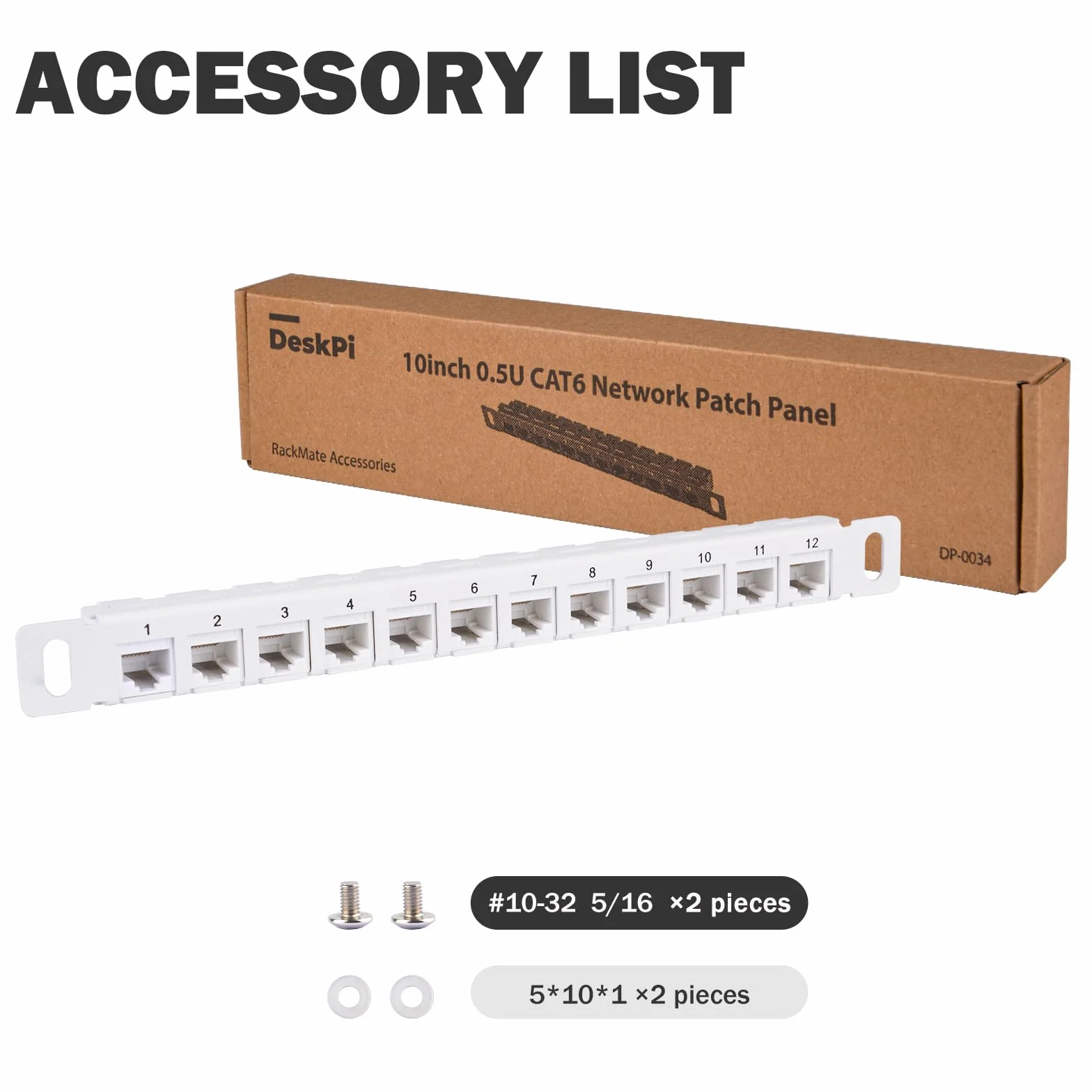 GeeekPi 12-portowy panel krosowy, 0,5U CAT6 Network Patch Panel do DeskPi RackMate T1/T0/T2 Rackmount i 10-calowego serwera Rack/szafy sieciowej