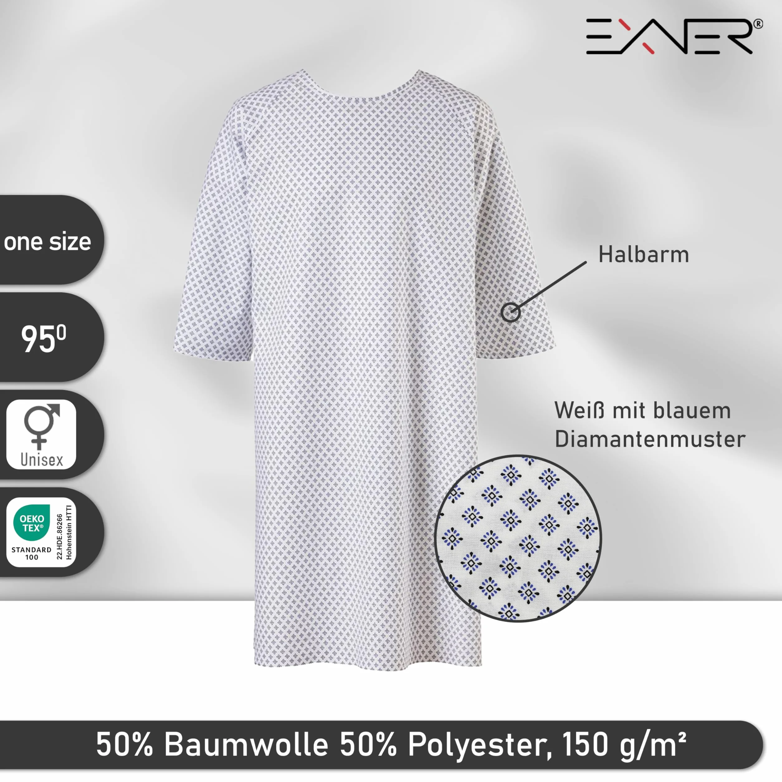 Koszula dla pacjentów z zapięciem na plecach, uniseks, rozmiar uniwersalny, 100% bawełna, Oeko-Tex Standard 100, łatwa w utrzymaniu i nadaje się do prania przemysłowego, pół rękawów dla większej